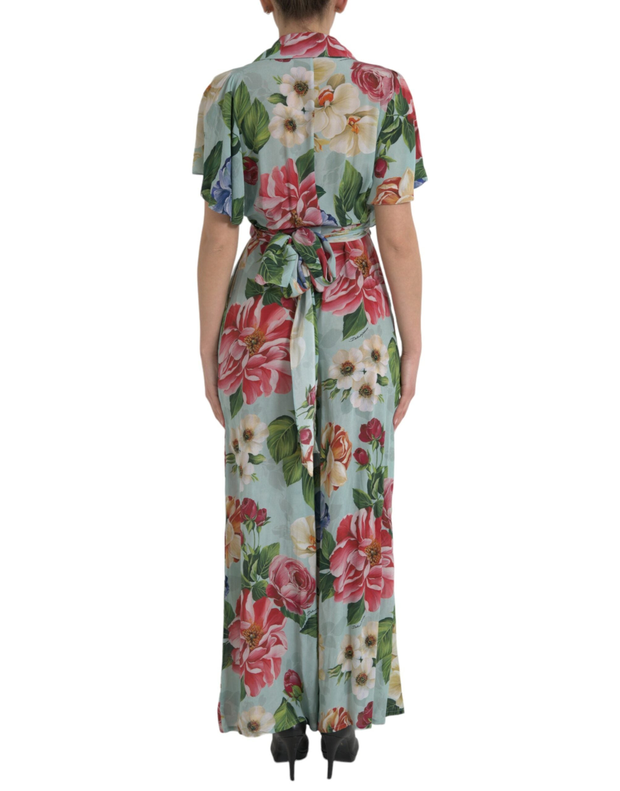 Dolce & Gabbana Blue Floral Wide Leg Wrap Jumpsuit Dress -   -  Dolce & Gabbana.