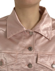 Dolce & Gabbana Pink Cotton Stretch Collared Cropped Jacket -   -  Dolce & Gabbana.