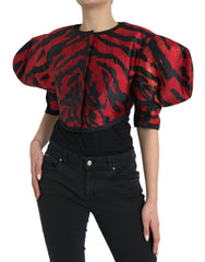 Dolce & Gabbana Black Red Patterned Cropped Coat Jacket -   -  Dolce & Gabbana.