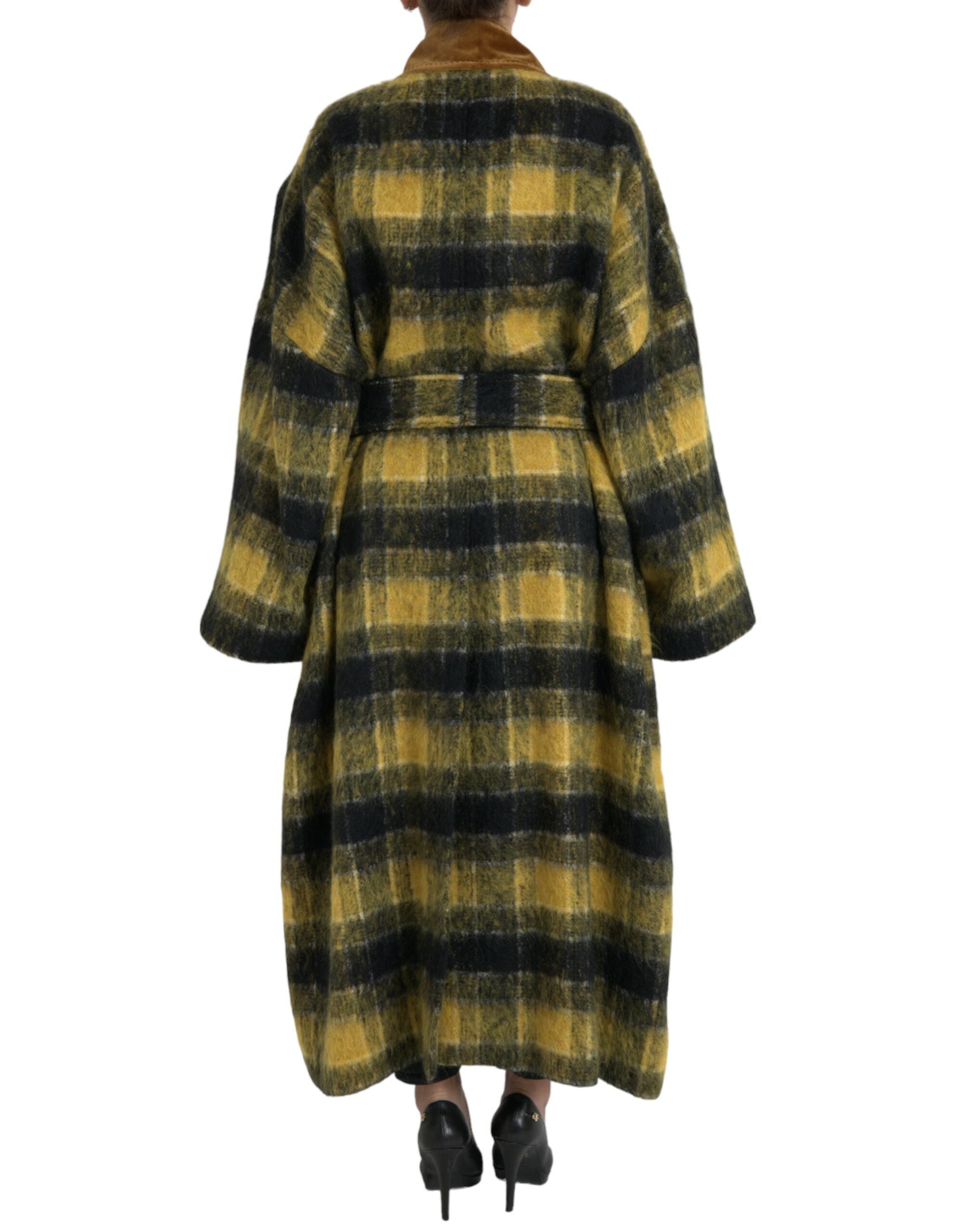 Dolce & Gabbana Yellow Checkered Long Sleeve Coat Jacket -   -  Dolce & Gabbana.