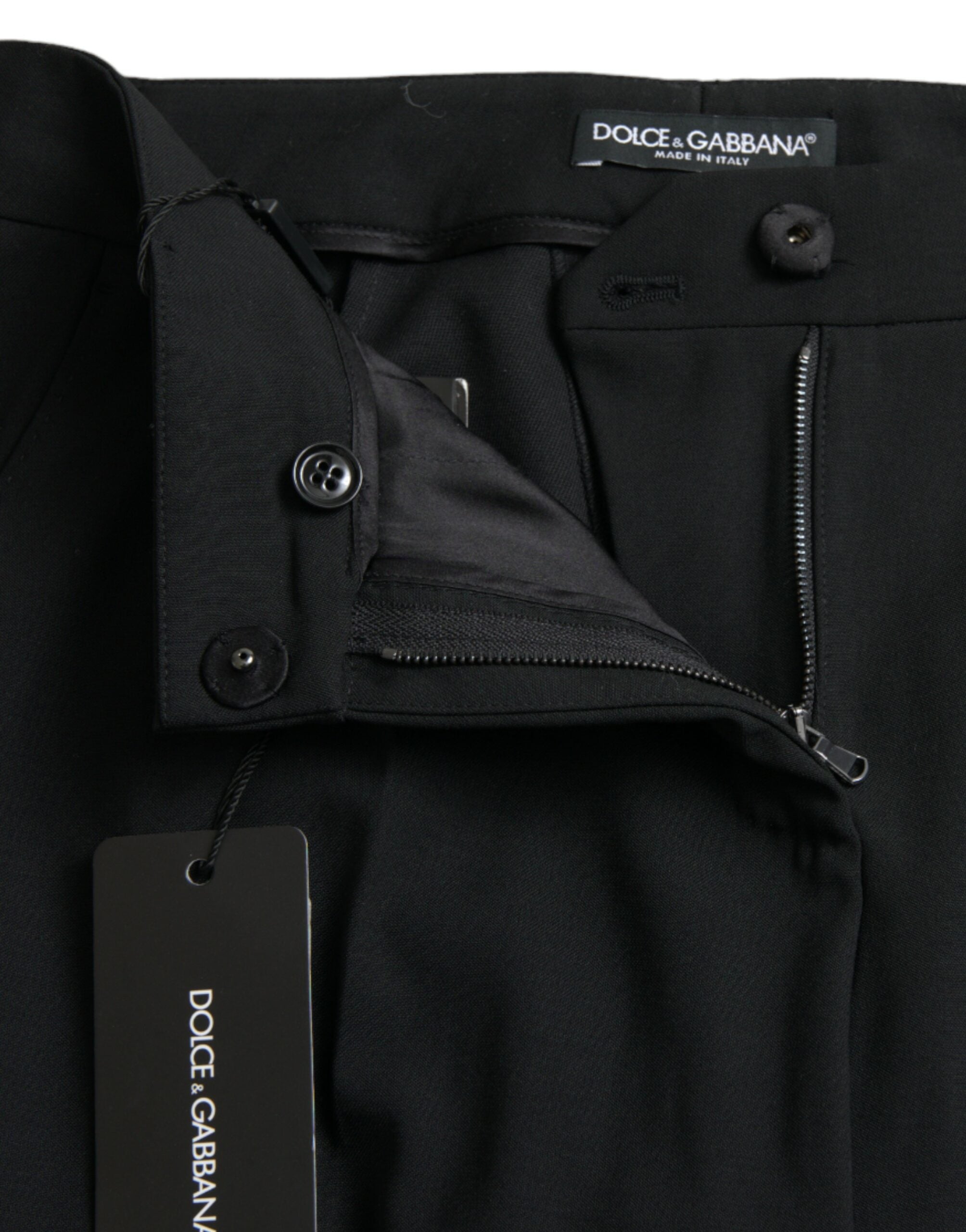 Dolce & Gabbana Black Wool Mid Waist Tapered Pants -   -  Dolce & Gabbana.
