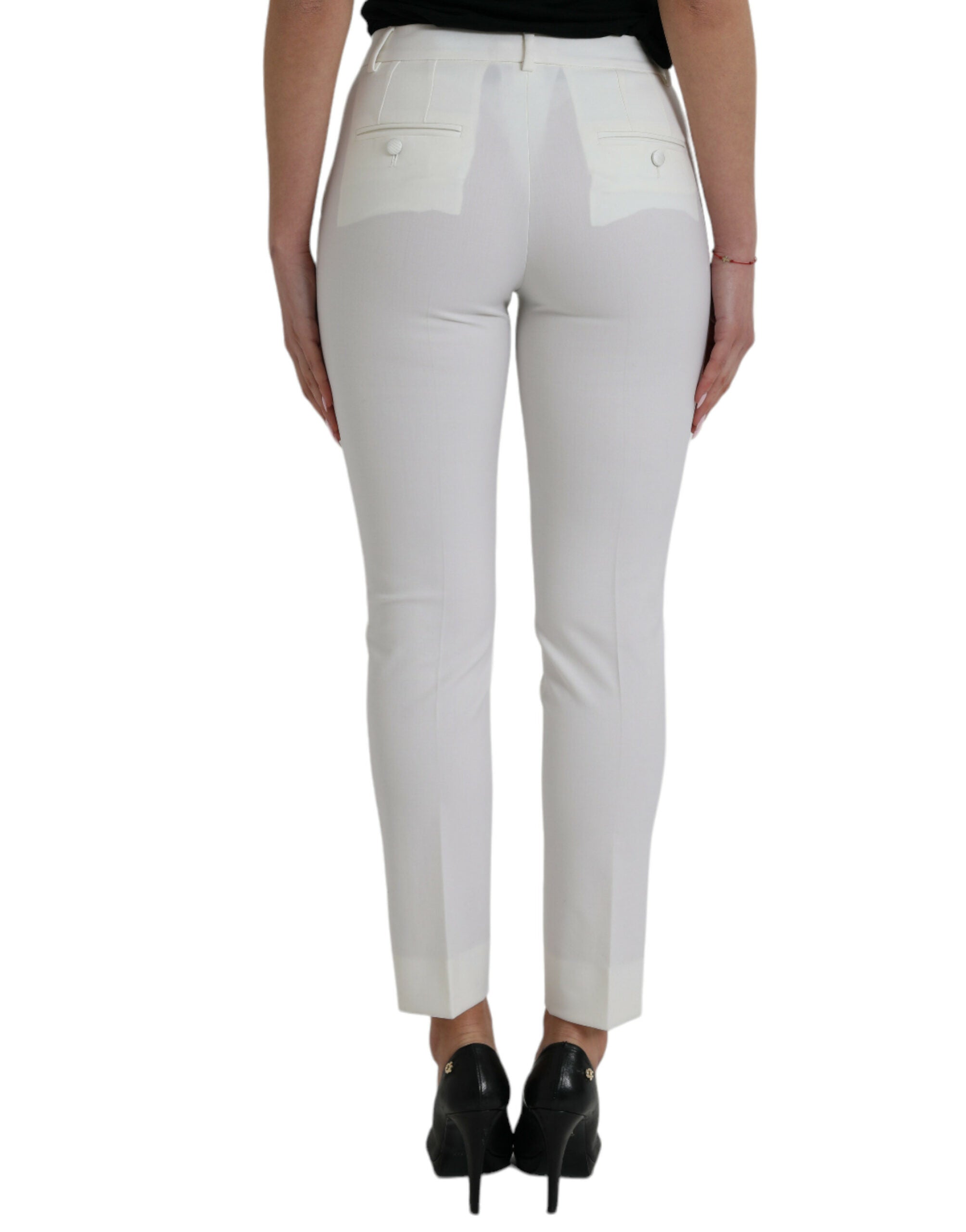 Dolce & Gabbana White Wool Mid Waist Tapered Pants -   -  Dolce & Gabbana.