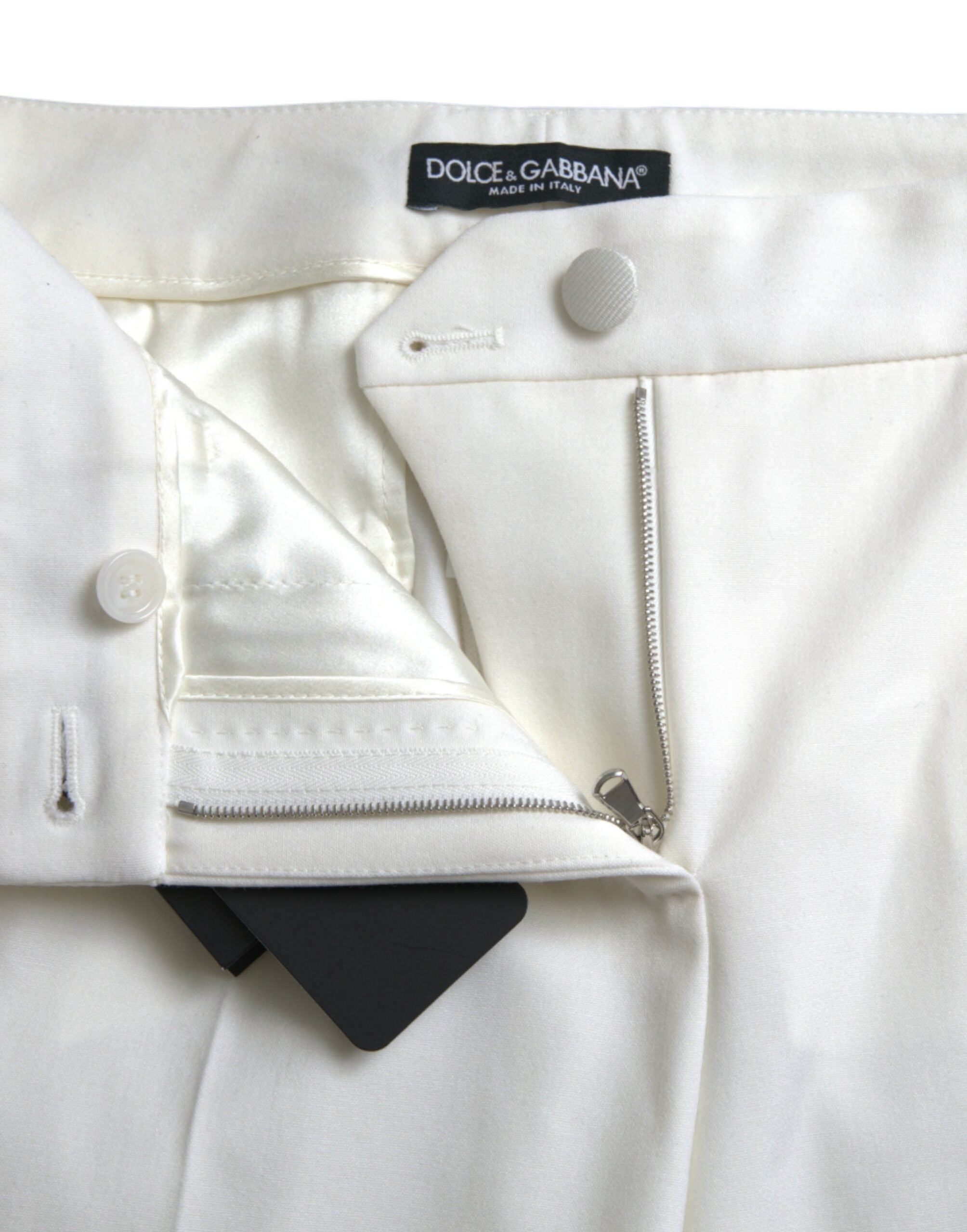 Dolce & Gabbana White Wool Mid Waist Tapered Pants -   -  Dolce & Gabbana.