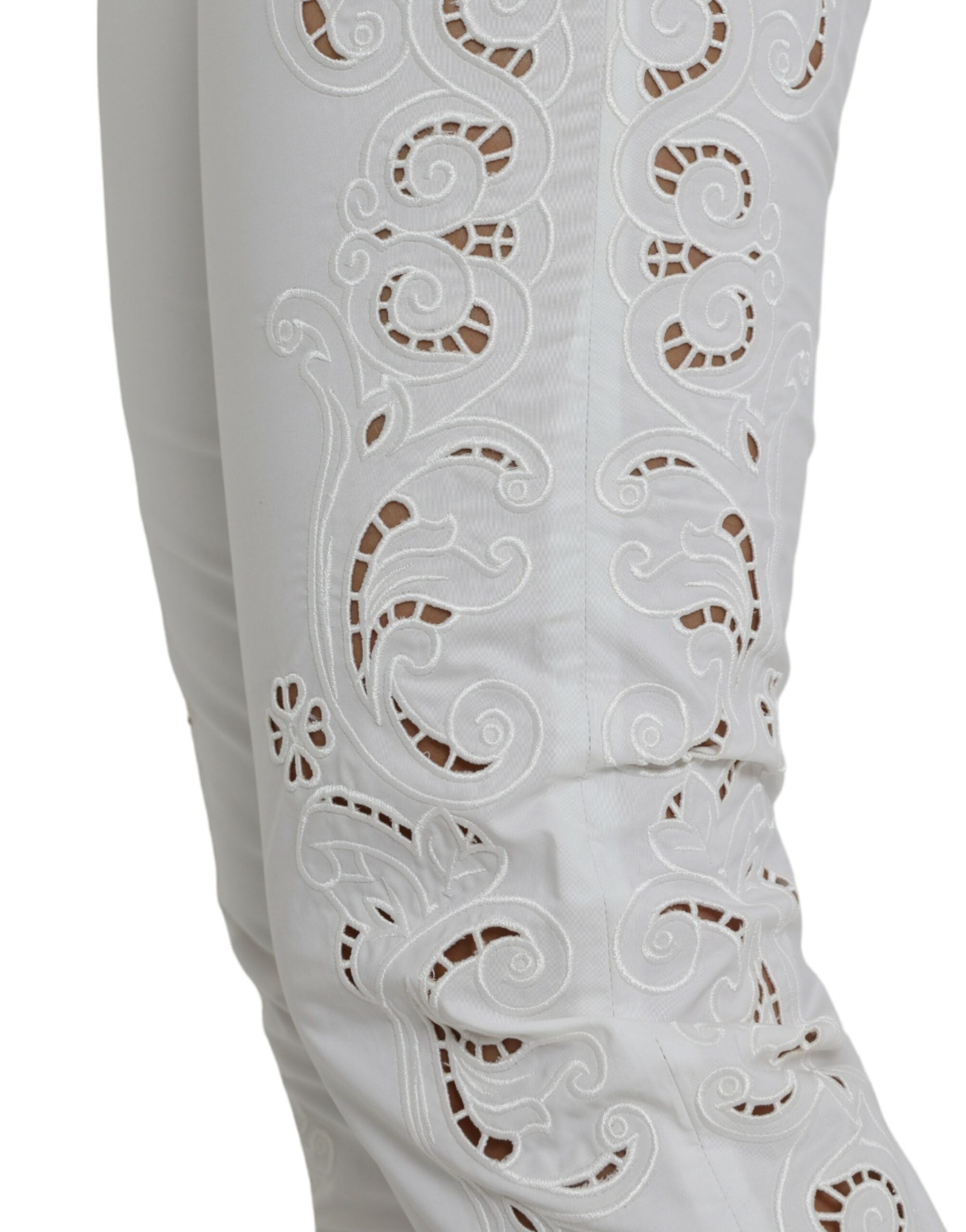 Dolce & Gabbana White Cut Out Cotton Mid Waist Cropped Pants -   -  Dolce & Gabbana.