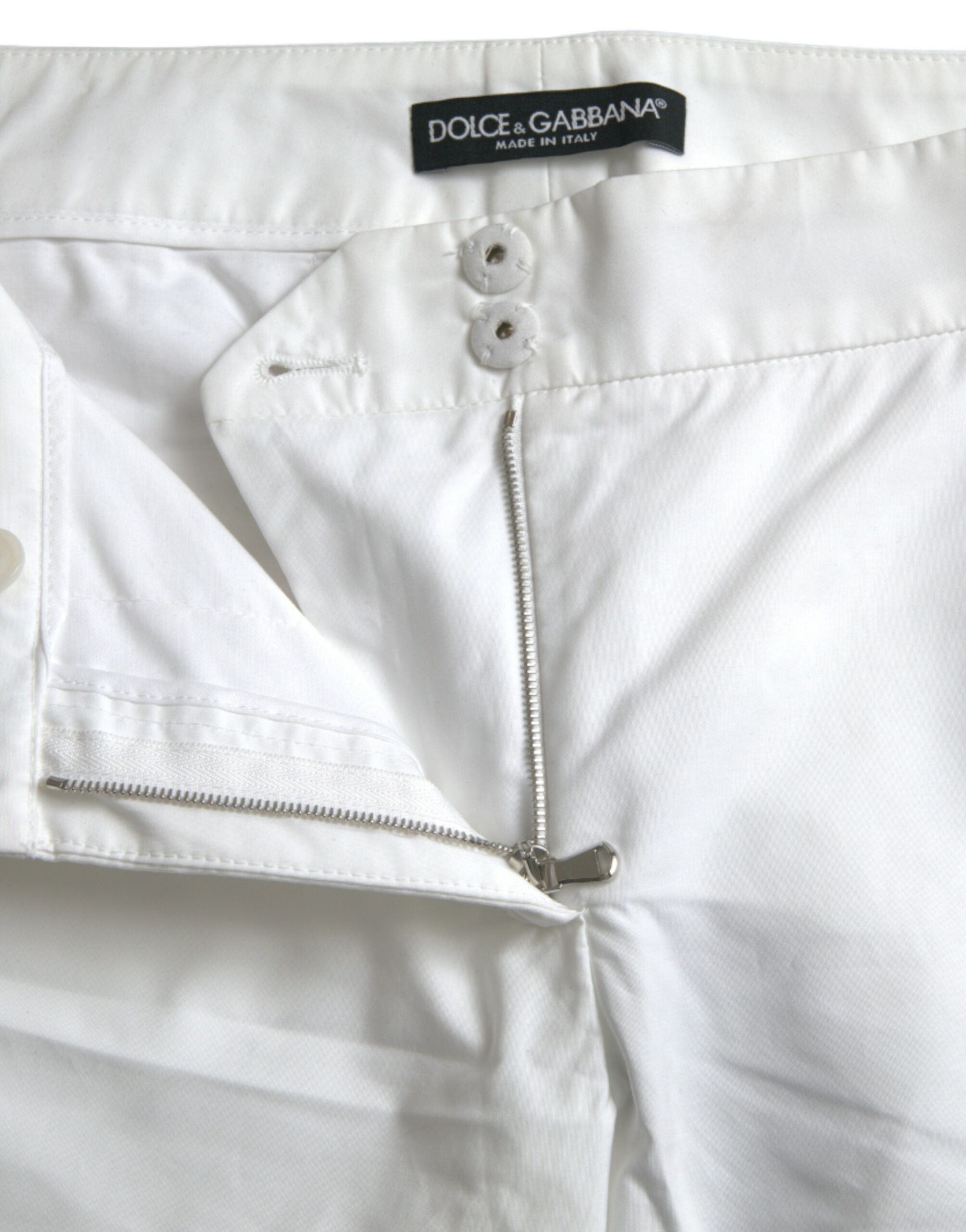 Dolce & Gabbana White Cut Out Cotton Mid Waist Cropped Pants -   -  Dolce & Gabbana.