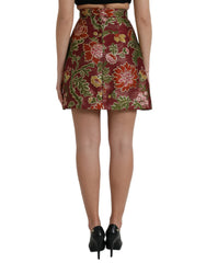 Dolce & Gabbana Maroon Floral Jacquard A-line Mini Skirt -   -  Dolce & Gabbana.