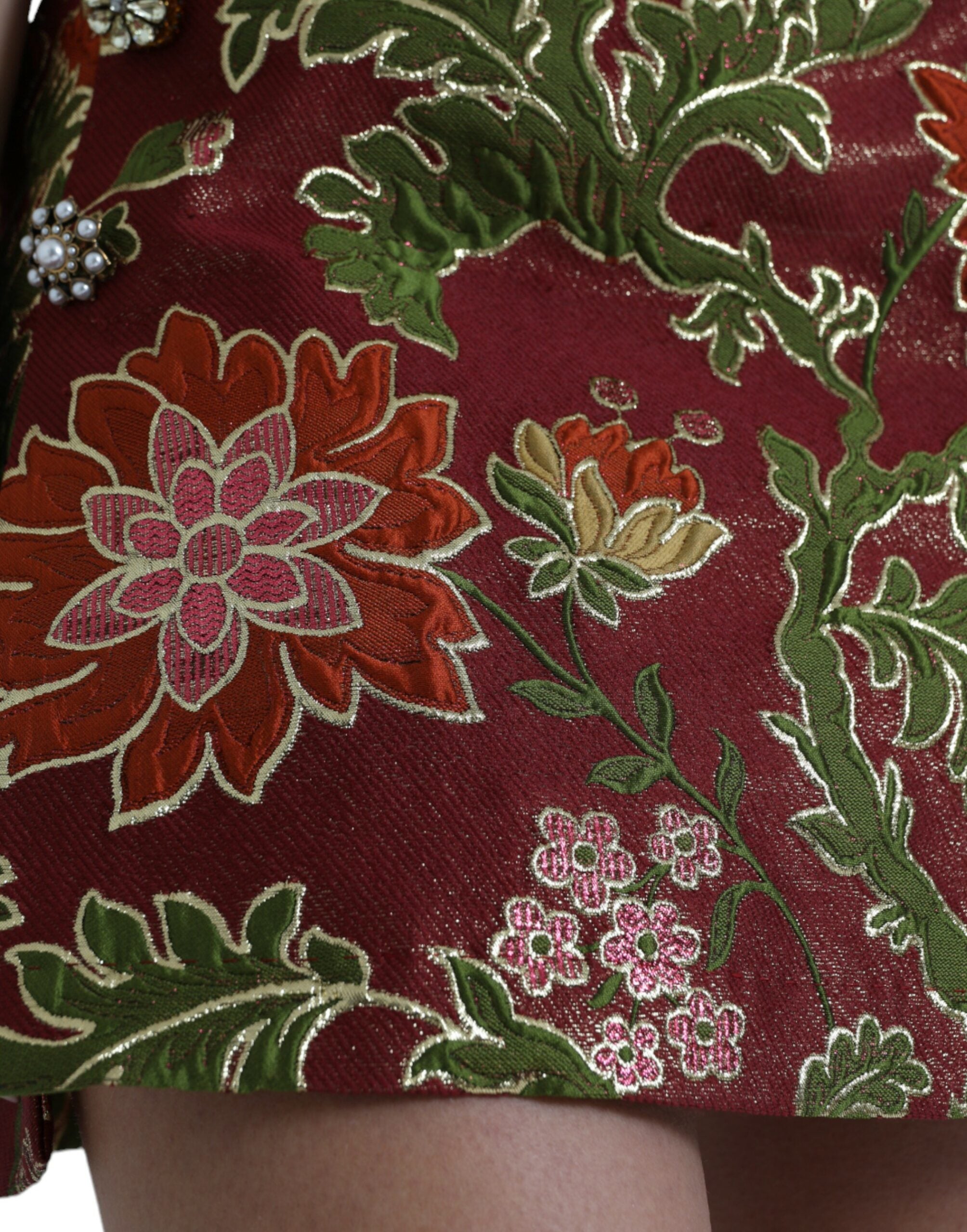 Dolce & Gabbana Maroon Floral Jacquard A-line Mini Skirt -   -  Dolce & Gabbana.