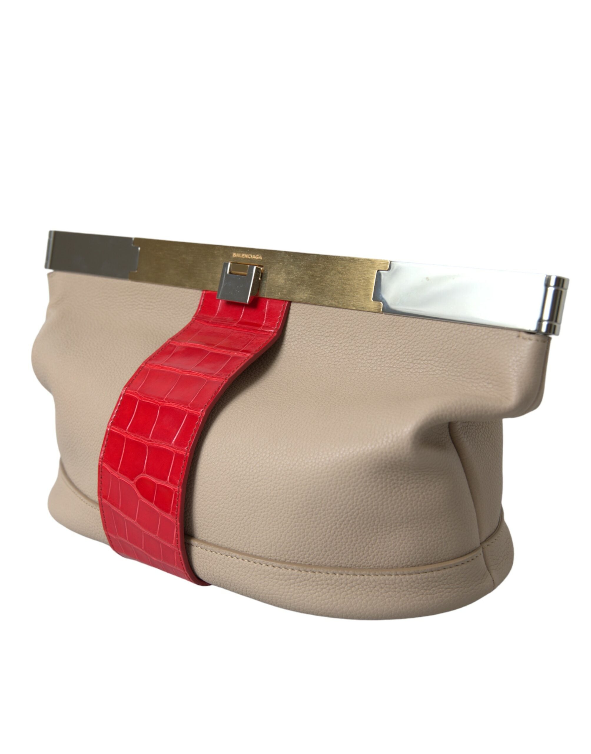 Balenciaga Beige Red Two Tone Exotic Leather Pouch Bag -  Luxury Clutch Bag for Women -  Balenciaga.