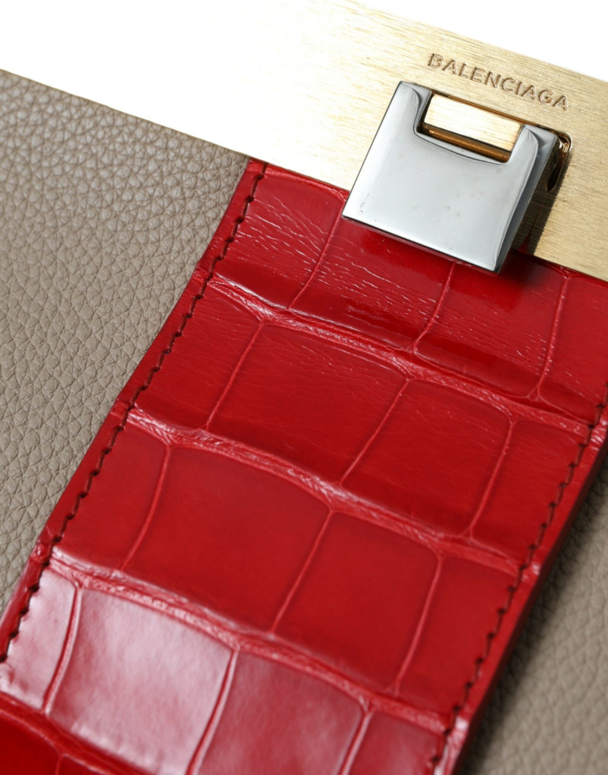 Balenciaga Beige Red Two Tone Exotic Leather Pouch Bag -  Luxury Clutch Bag for Women -  Balenciaga.