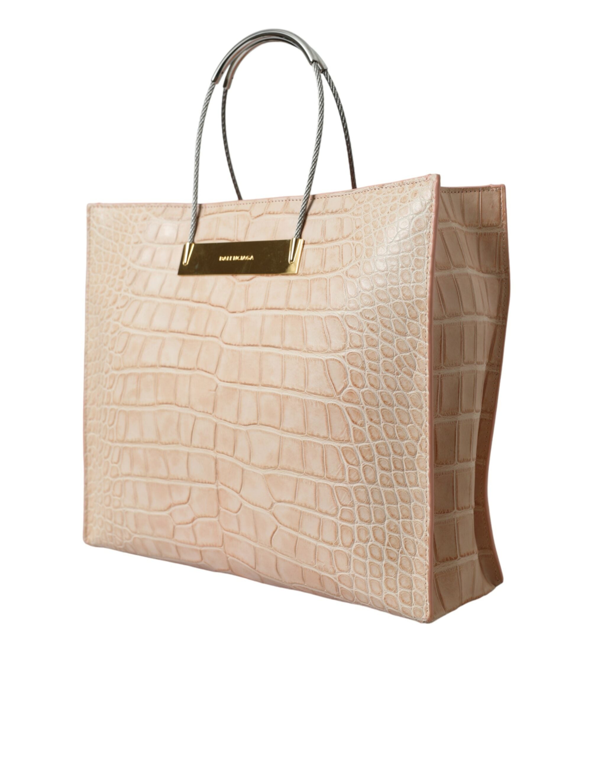 Balenciaga Pink Exotic Leather Embossed Cable Handle Shopper Tote Bag -   -  Balenciaga.