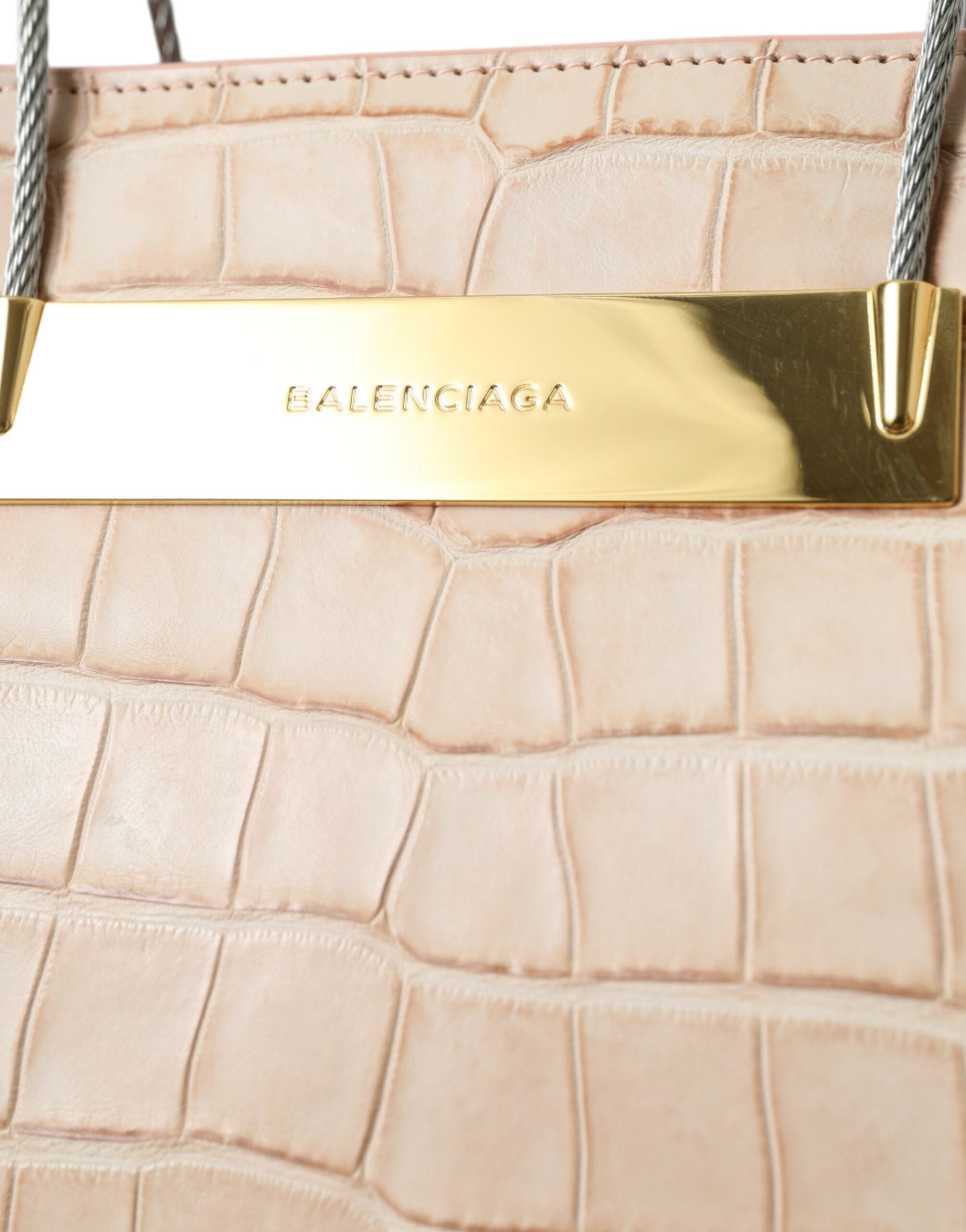 Balenciaga Pink Exotic Leather Embossed Cable Handle Shopper Tote Bag -   -  Balenciaga.