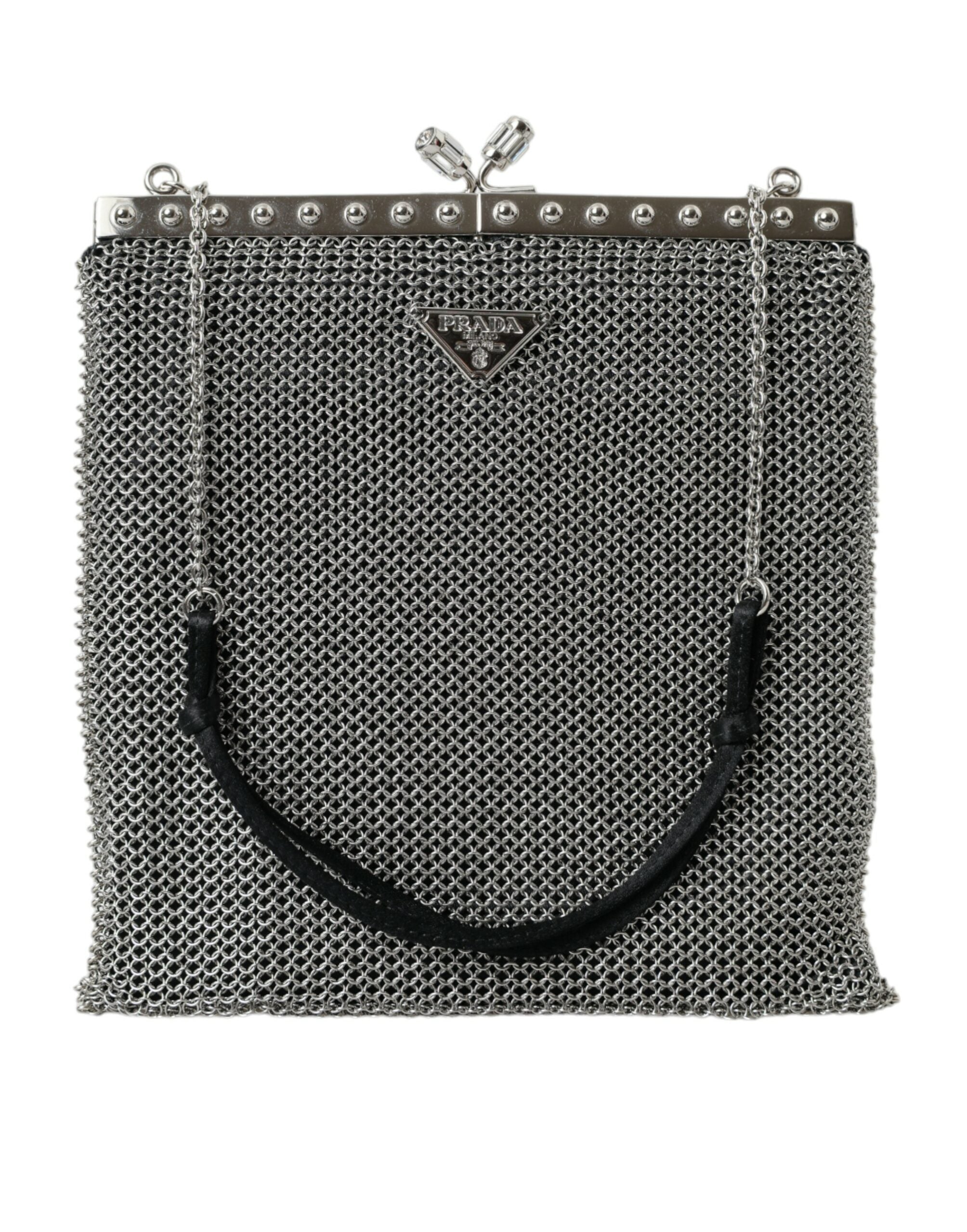 Prada Gray Chain Metal Mesh Logo Plaque Bandoliera Shoulder Bag -  Luxury Shoulder Bag for Women -  Prada.