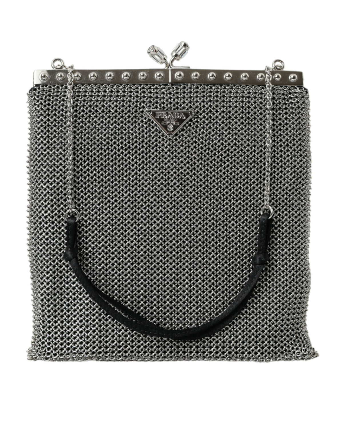 Prada Gray Chain Metal Mesh Logo Plaque Bandoliera Shoulder Bag -  Luxury Shoulder Bag for Women -  Prada.
