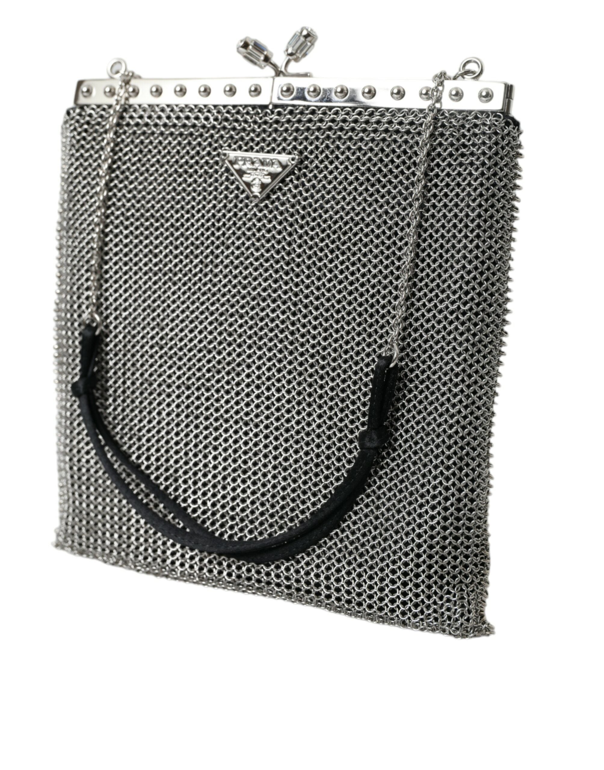 Prada Gray Chain Metal Mesh Logo Plaque Bandoliera Shoulder Bag -  Luxury Shoulder Bag for Women -  Prada.