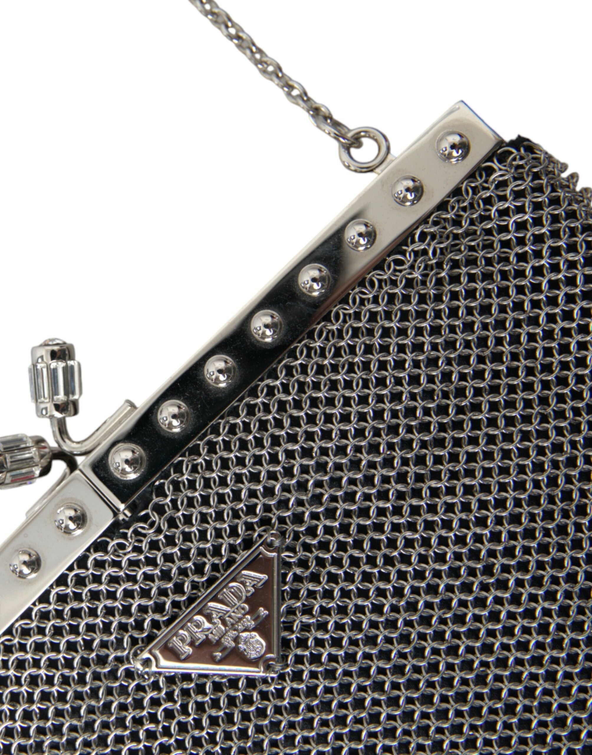 Prada Gray Chain Metal Mesh Logo Plaque Bandoliera Shoulder Bag -  Luxury Shoulder Bag for Women -  Prada.