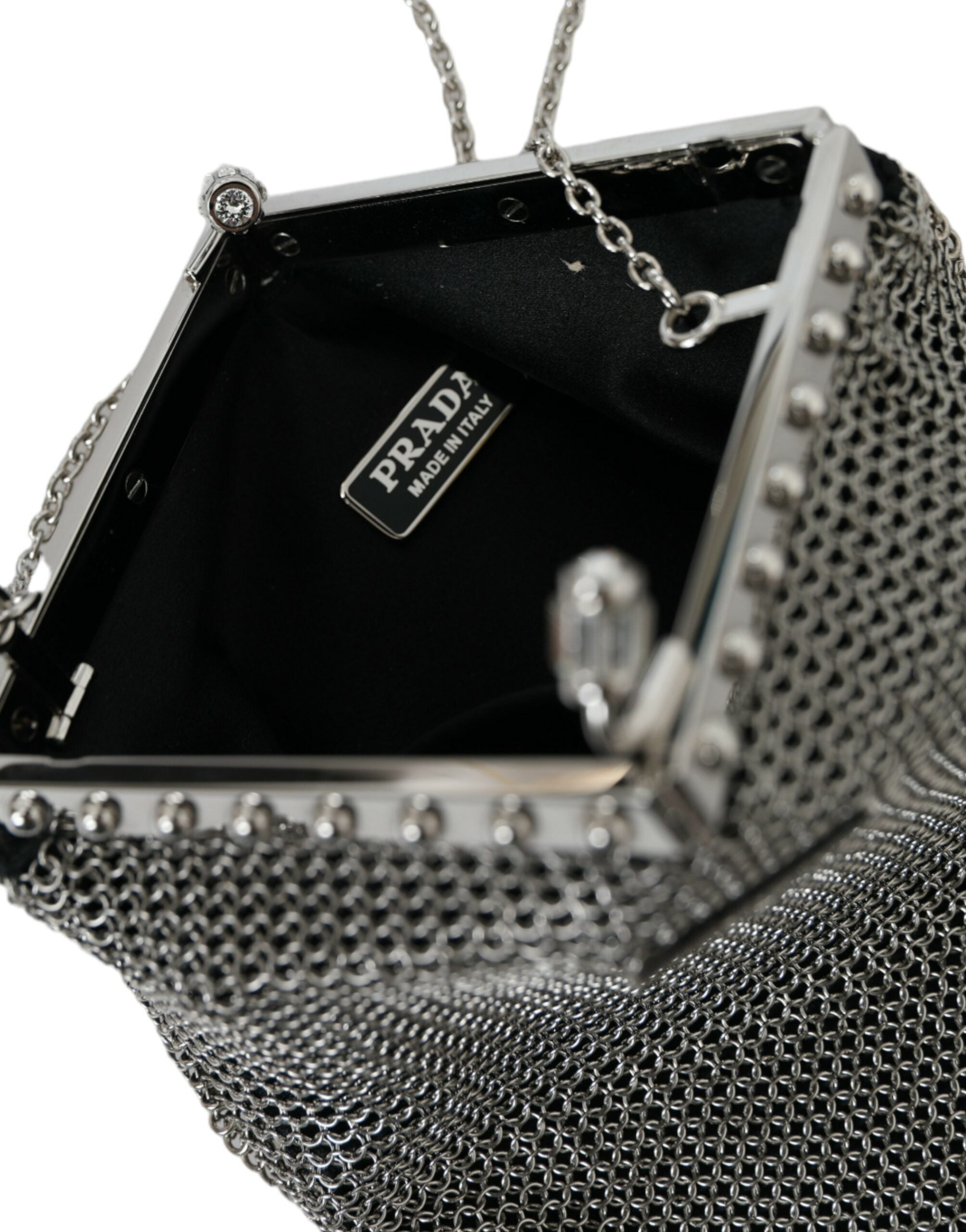 Prada Gray Chain Metal Mesh Logo Plaque Bandoliera Shoulder Bag -  Luxury Shoulder Bag for Women -  Prada.