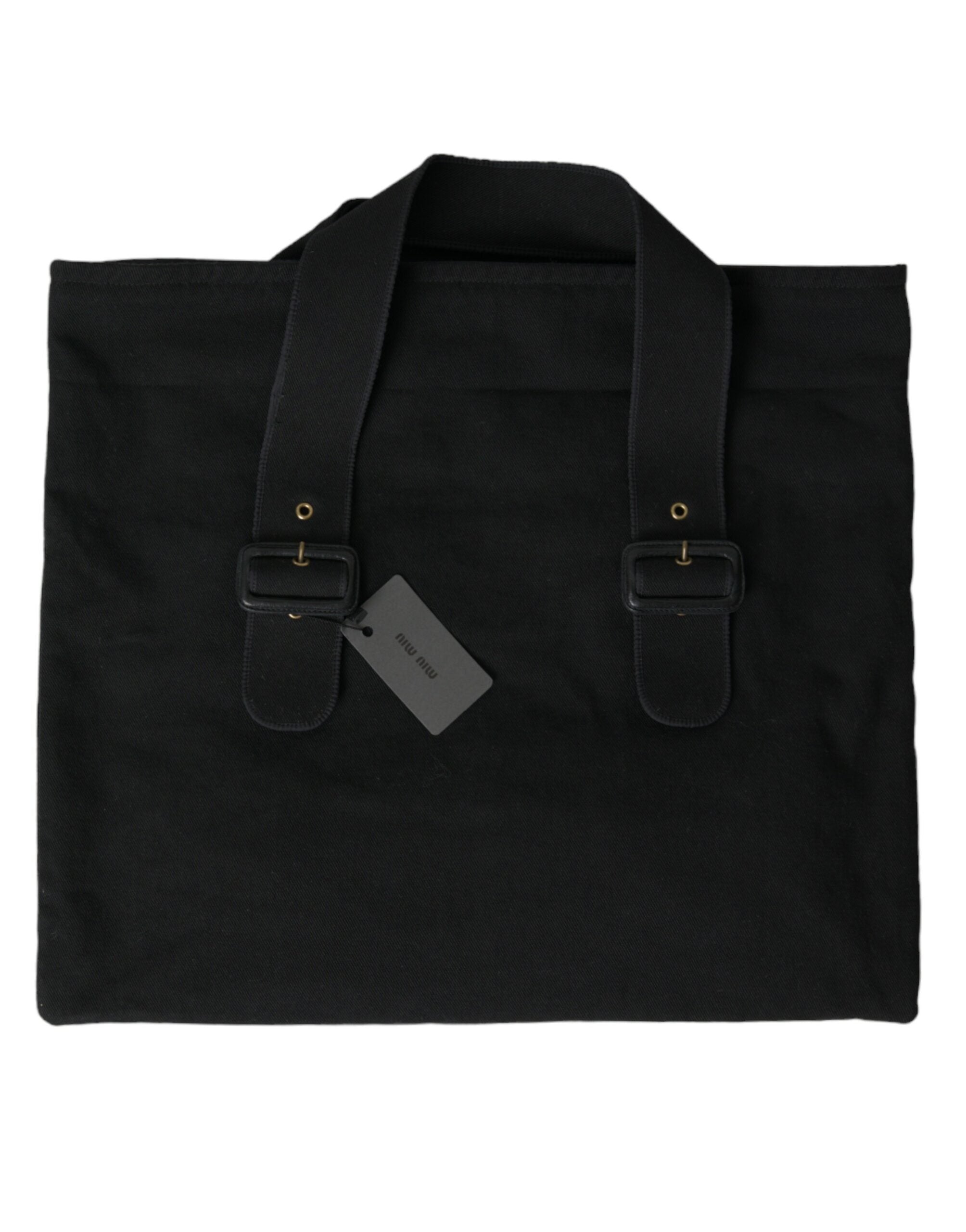 Miu Miu Black Canvas Denim Logo Shoulder Tote Shopping Bag -  Luxury Shopper Bag for Women -  Miu Miu.