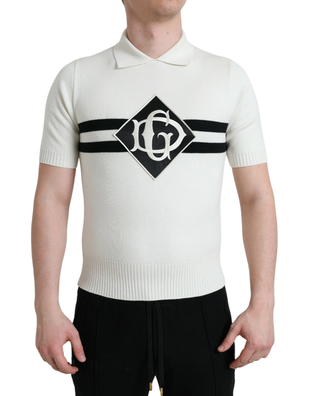 Dolce & Gabbana White DG Logo Collared Henley Shirt T-shirt -   -  Dolce & Gabbana.