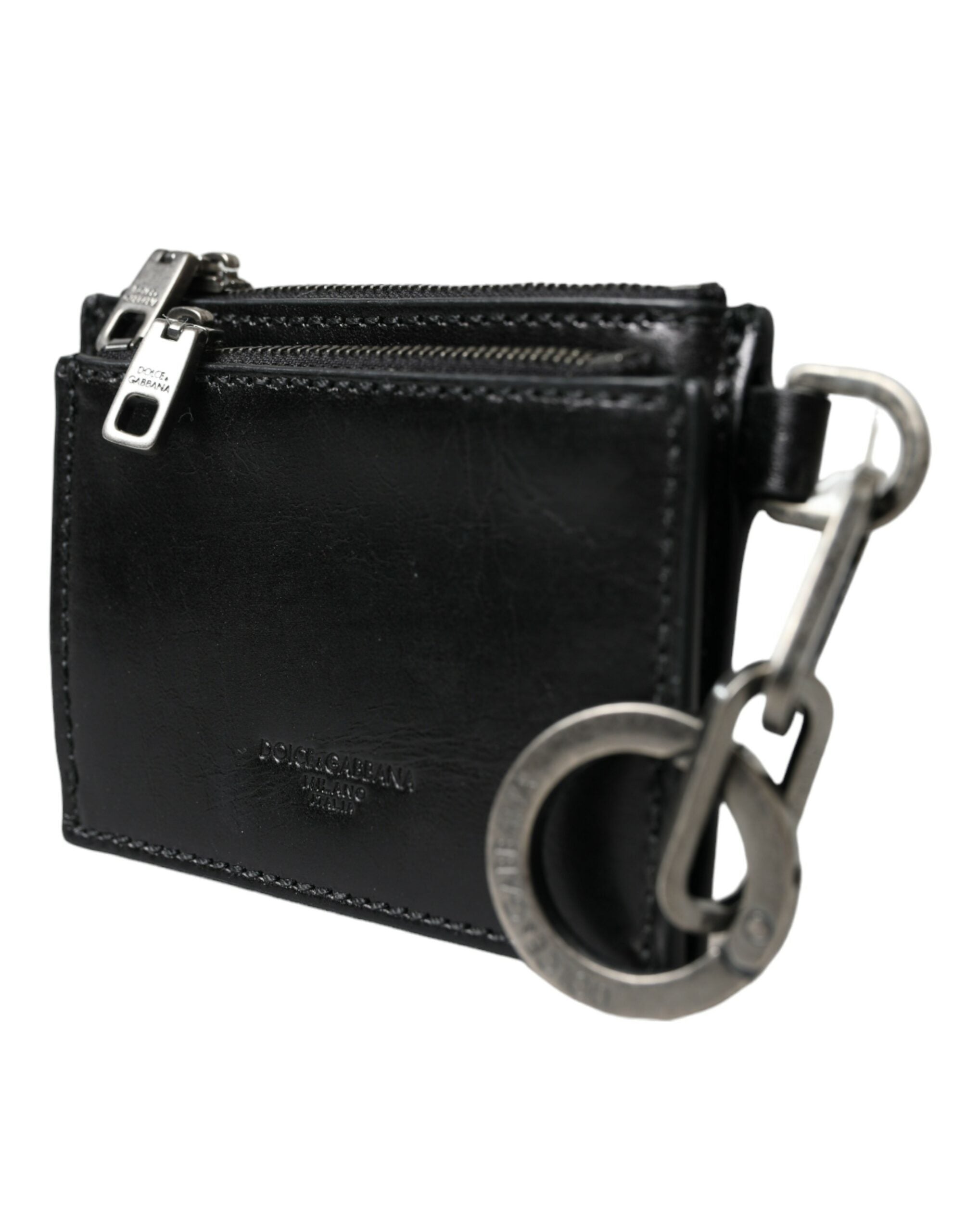 Dolce & Gabbana Black Leather Zip Logo Keyring Coin Purse Keyring Wallet -  Wallets for Men -  Dolce & Gabbana.
