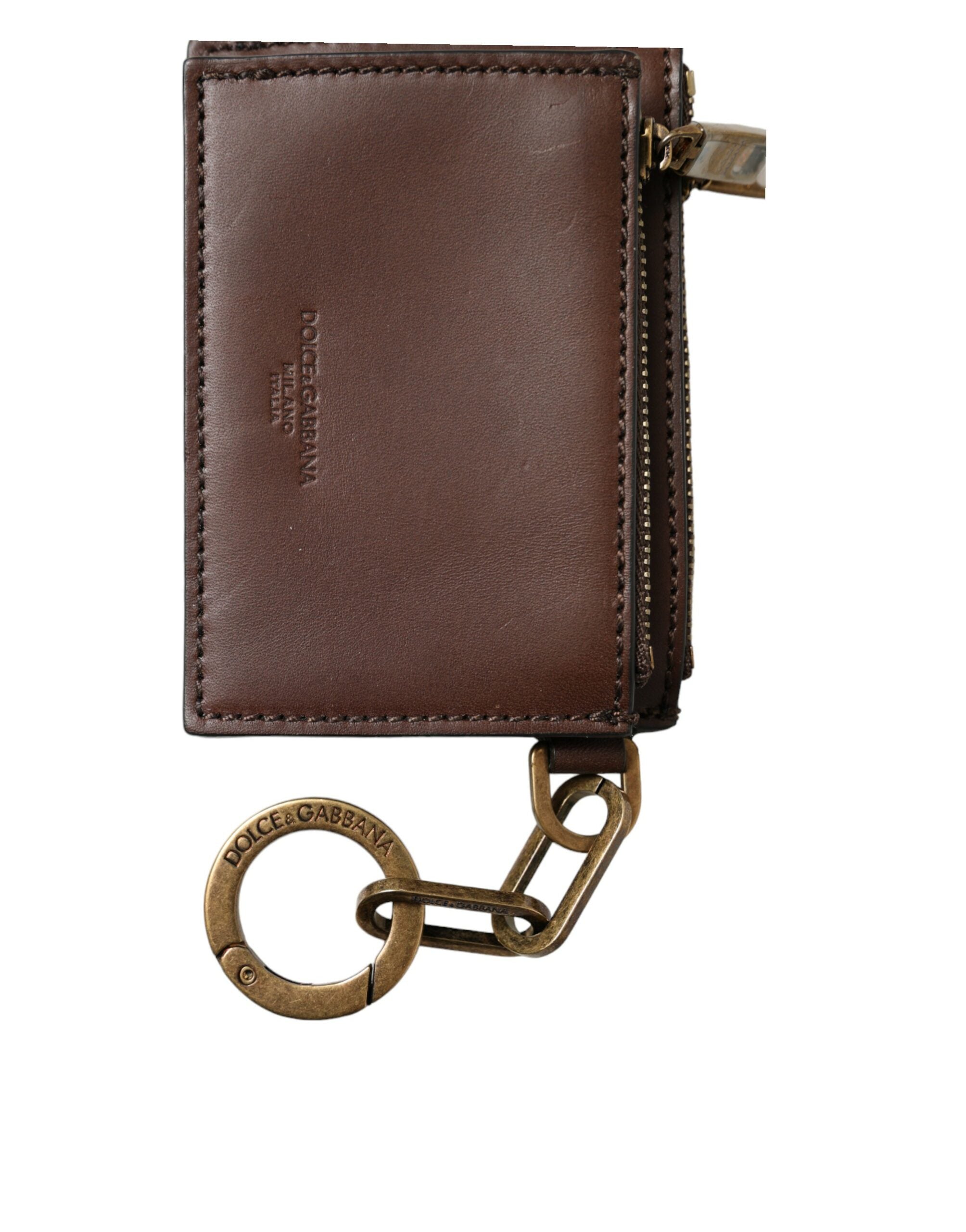 Dolce & Gabbana Brown Leather Zip Logo Keyring Coin Purse Keyring Wallet -  Wallets for Men -  Dolce & Gabbana.
