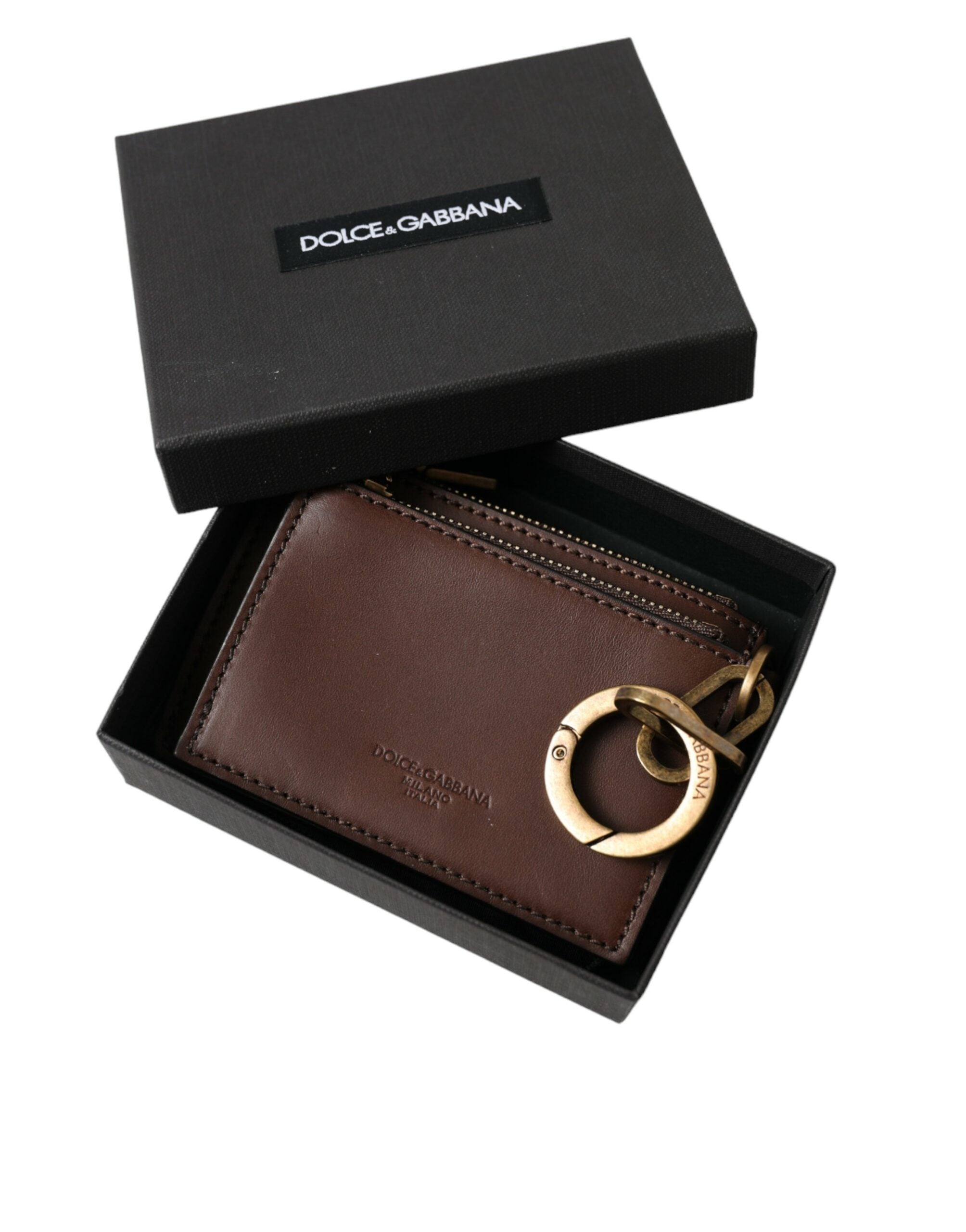 Dolce & Gabbana Brown Leather Zip Logo Keyring Coin Purse Keyring Wallet -  Wallets for Men -  Dolce & Gabbana.