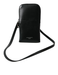 Dolce & Gabbana Black Leather Zip Around Logo Print Lanyard Strap Wallet -  Wallets for Men -  Dolce & Gabbana.