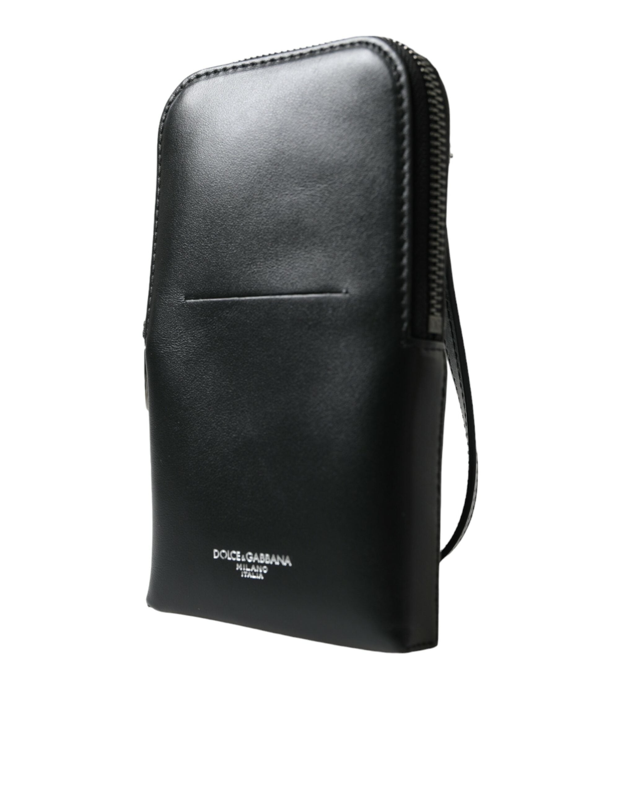 Dolce & Gabbana Black Leather Zip Around Logo Print Lanyard Strap Wallet -  Wallets for Men -  Dolce & Gabbana.