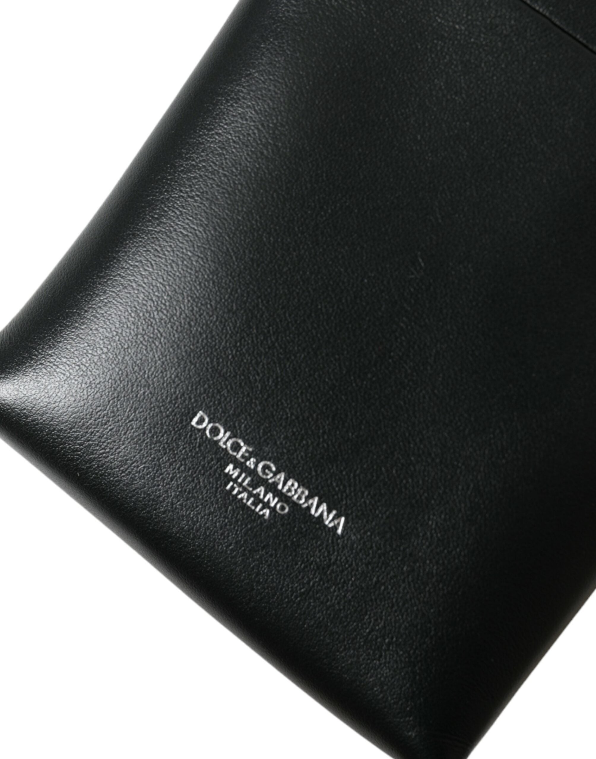 Dolce & Gabbana Black Leather Zip Around Logo Print Lanyard Strap Wallet -  Wallets for Men -  Dolce & Gabbana.
