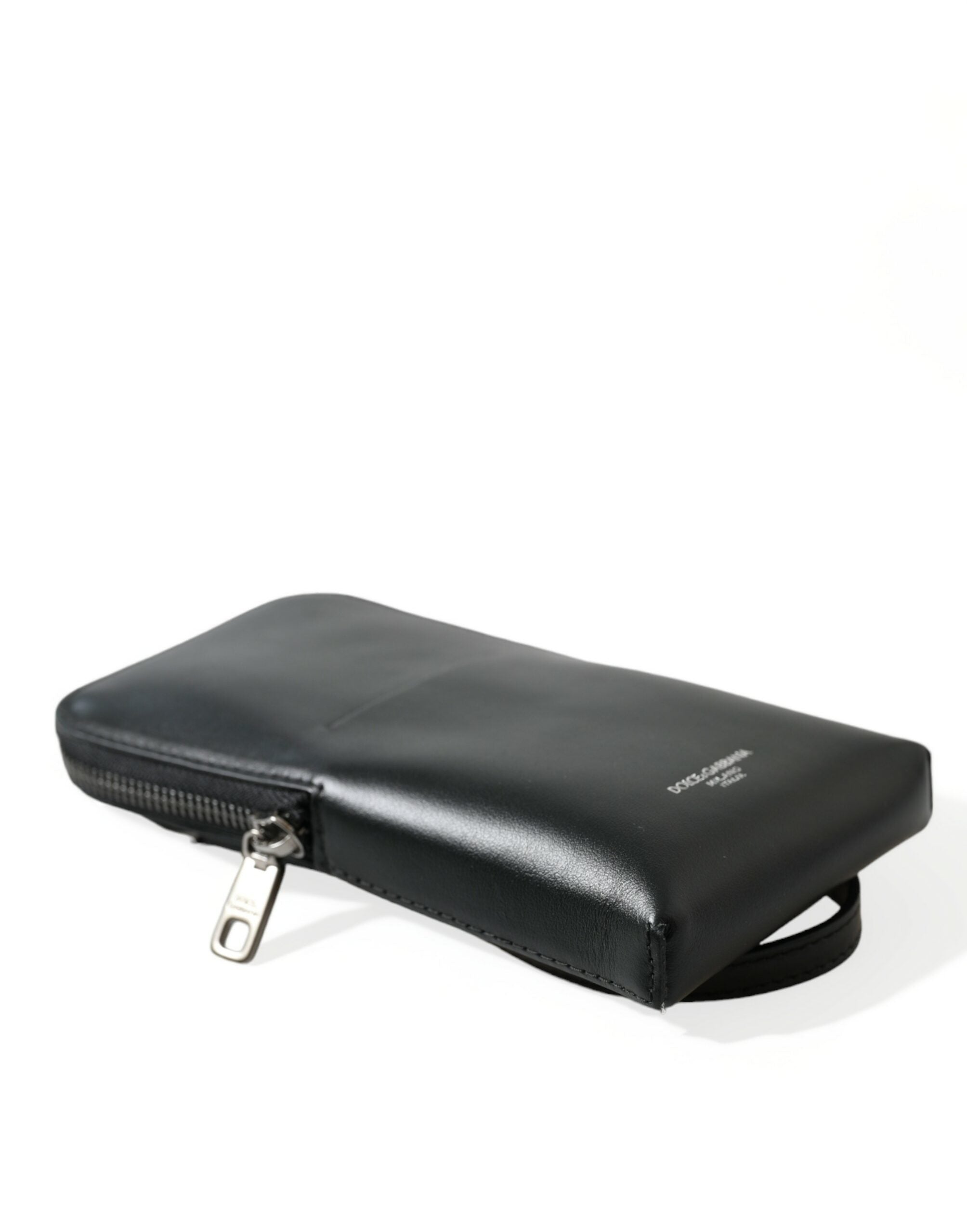 Dolce & Gabbana Black Leather Zip Around Logo Print Lanyard Strap Wallet -  Wallets for Men -  Dolce & Gabbana.