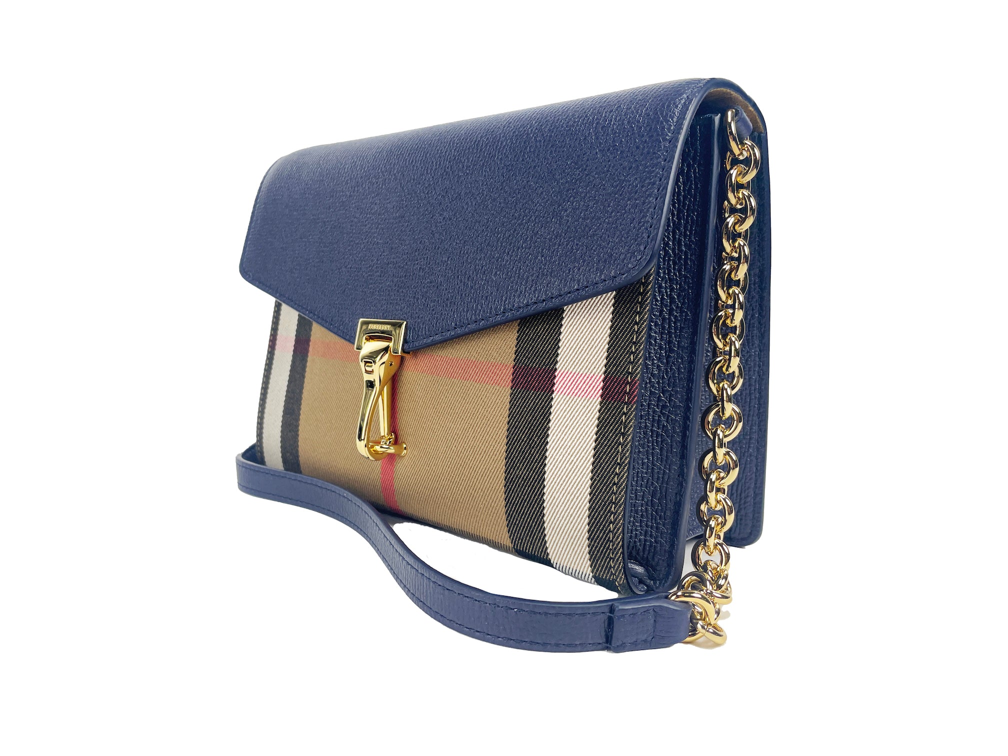 Burberry Macken Small Regency Blue House Check Leather Crossbody Bag -  Luxury Cross Body Bag for Women -  Burberry.