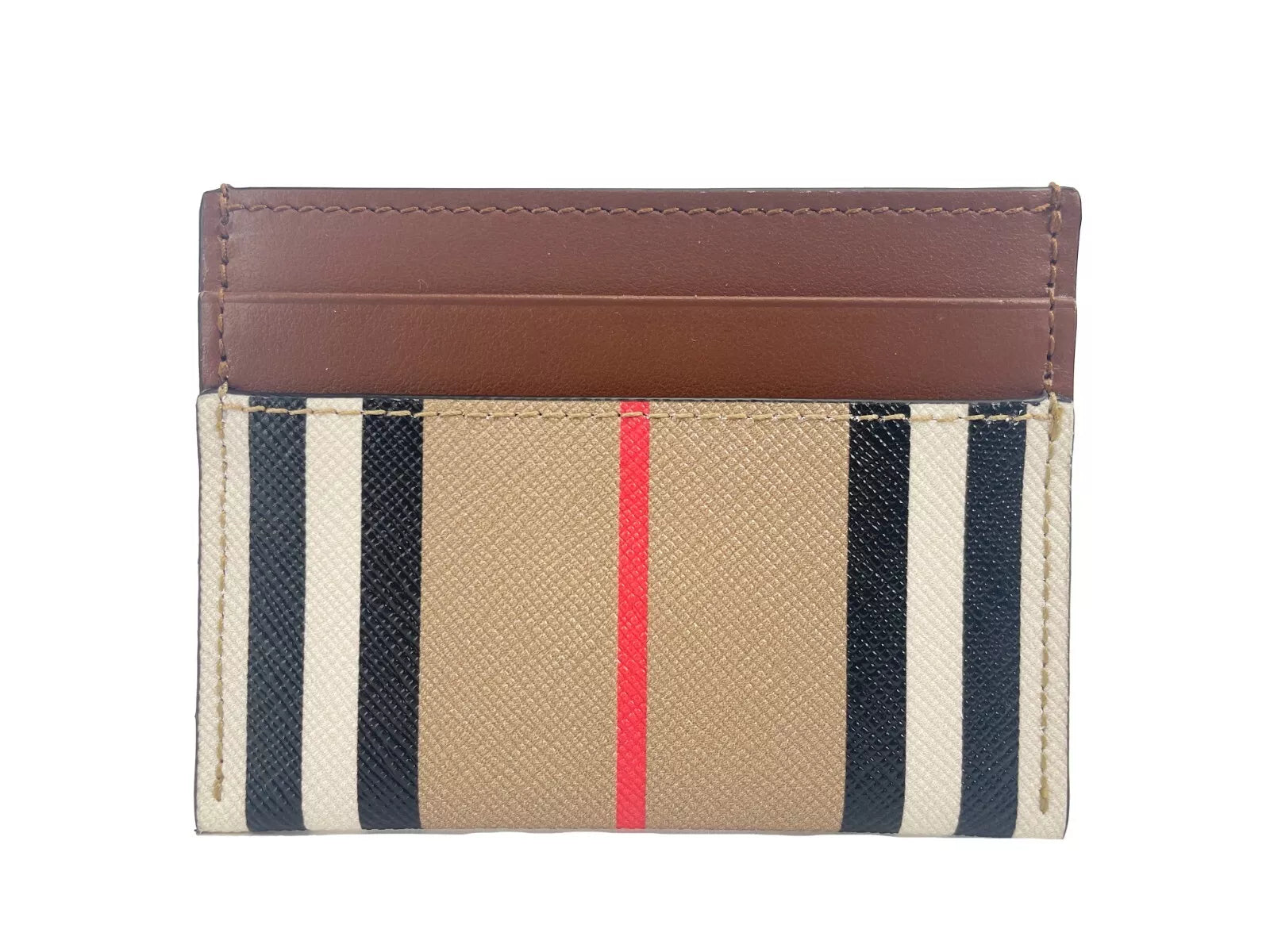 Burberry Sandon Tan Canvas Check Printed Leather Slim Card Case Wallet -   -  Burberry.