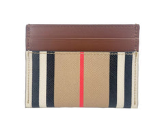 Burberry Sandon Tan Canvas Check Printed Leather Slim Card Case Wallet -   -  Burberry.