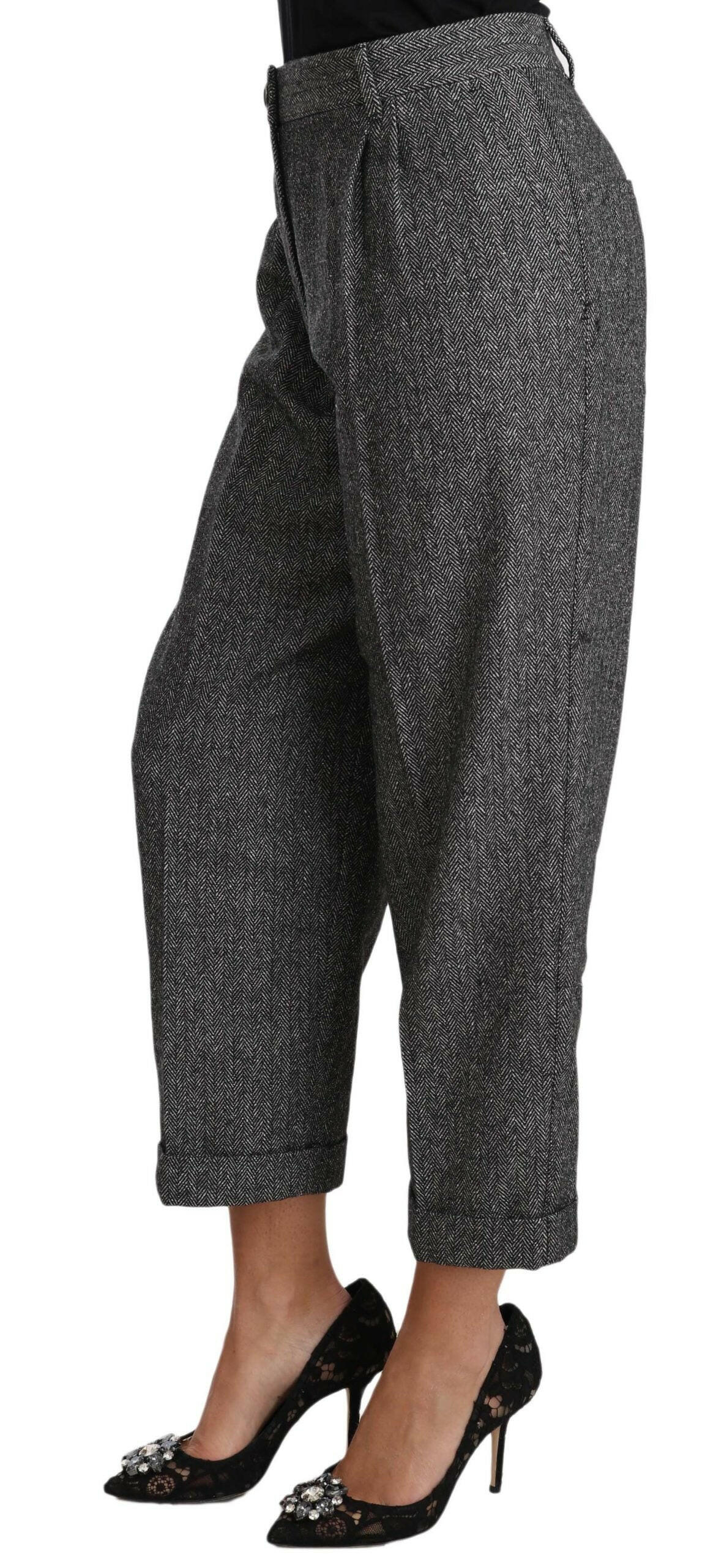 Dolce & Gabbana Gray Wool Pleated Cropped Trouser Pants -   -  Dolce & Gabbana.