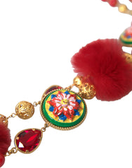 Dolce & Gabbana Gold Brass Red Fur Crystal Carretto Chain Necklace -   -  Dolce & Gabbana.