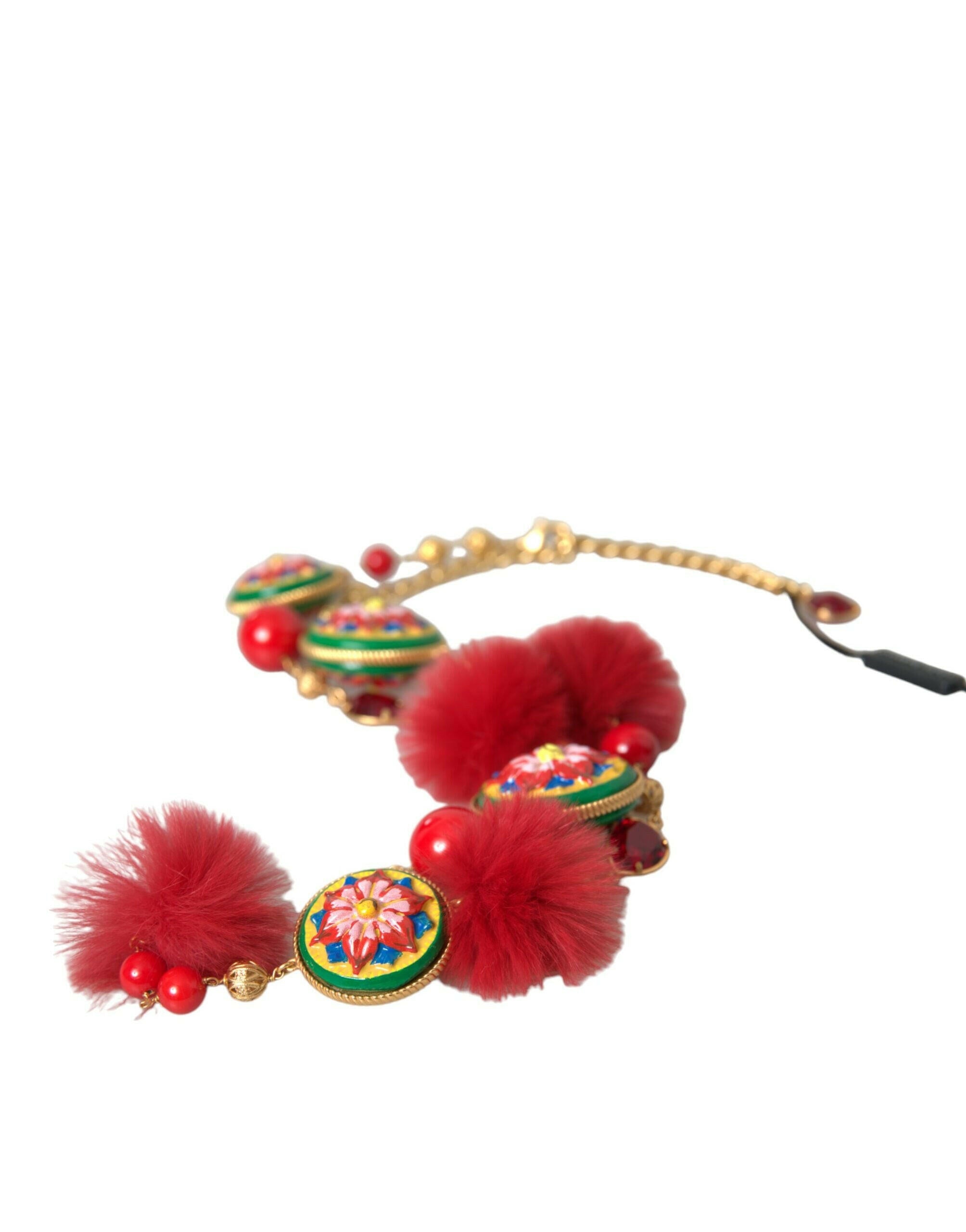 Dolce & Gabbana Gold Brass Red Fur Crystal Waist Torero Waist Belt -   -  Dolce & Gabbana.