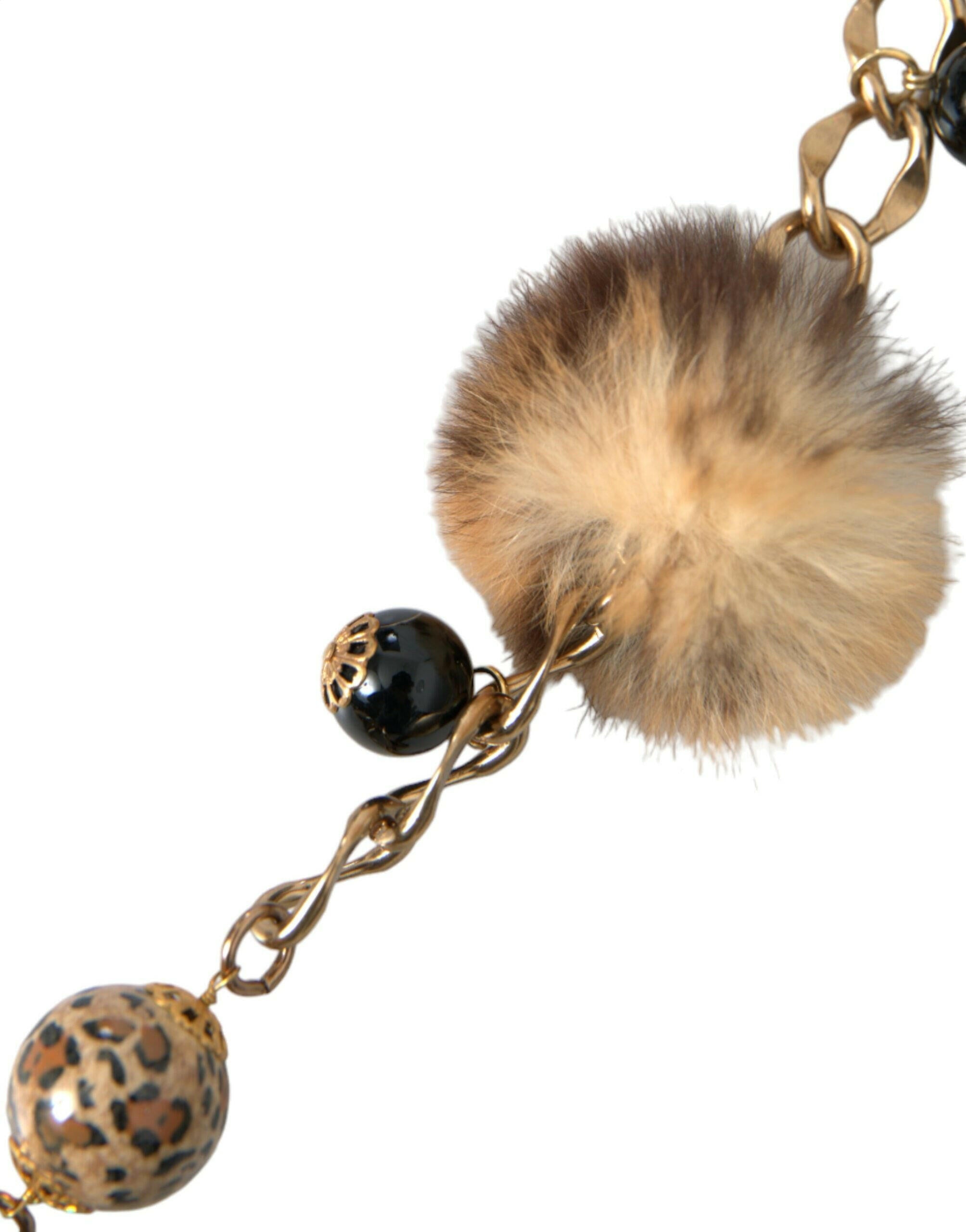 Dolce & Gabbana Gold Brass Leopard Fur Pearl Collier Chain Belt -   -  Dolce & Gabbana.