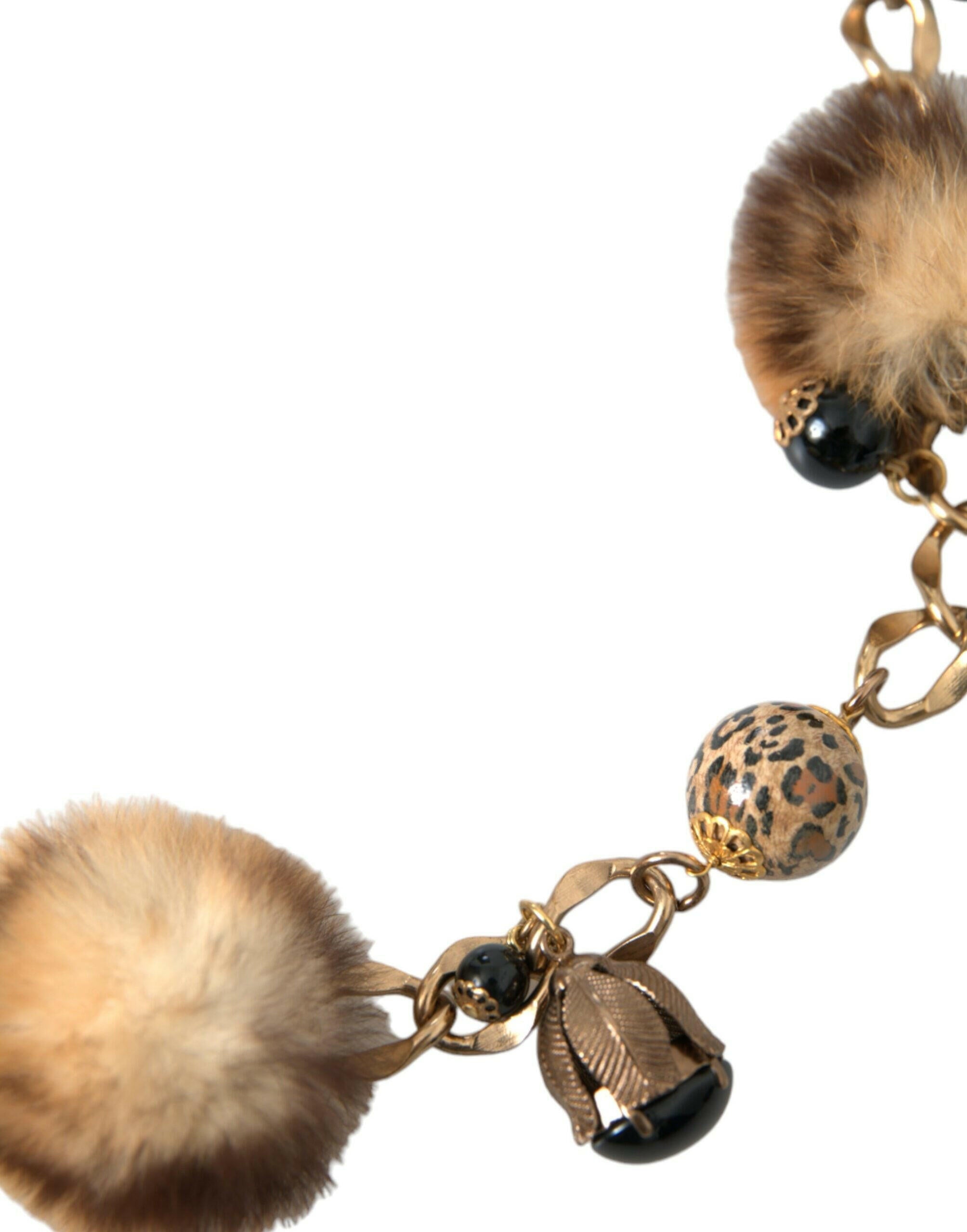 Dolce & Gabbana Gold Brass Leopard Fur Pearl Collier Chain Belt -   -  Dolce & Gabbana.