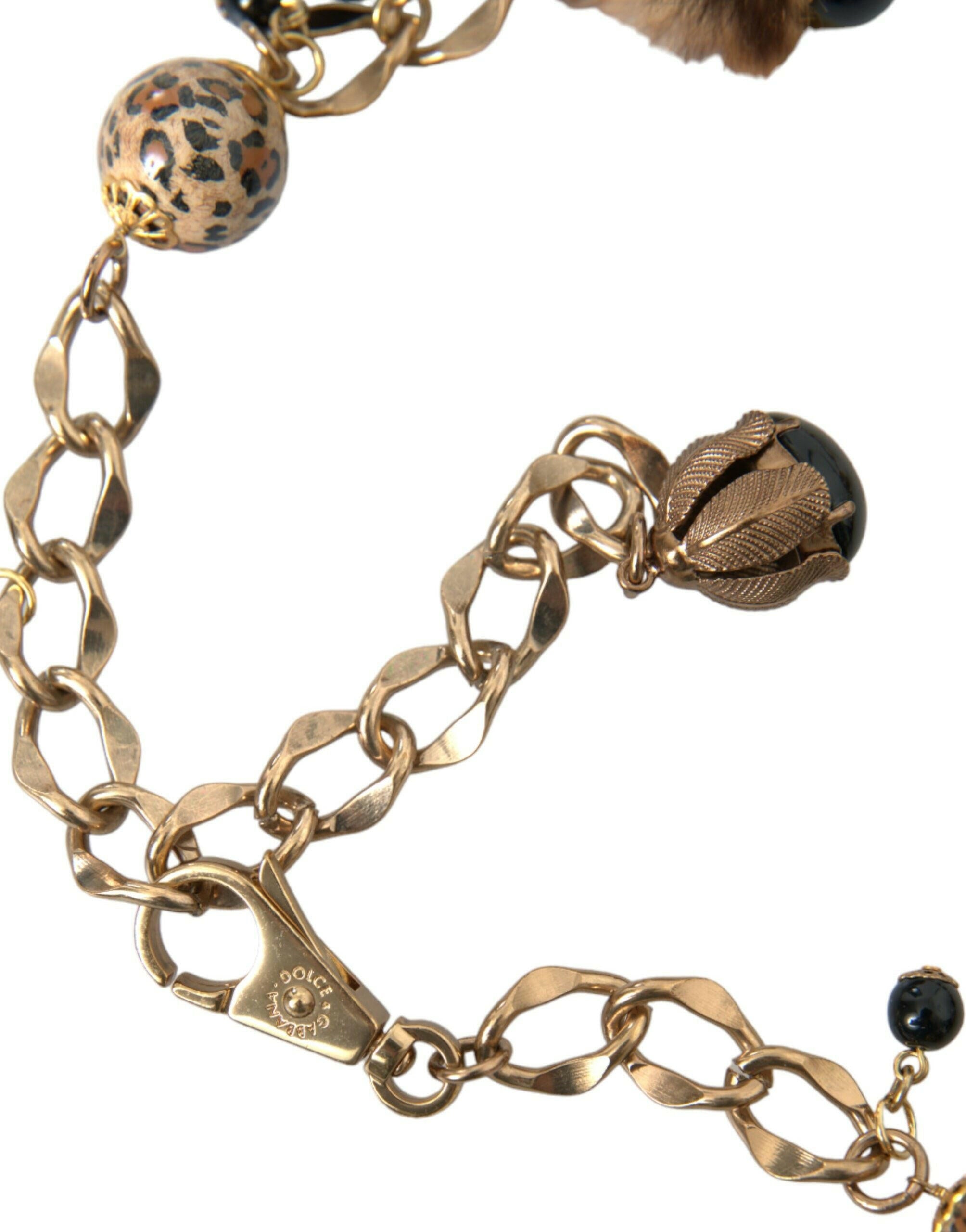 Dolce & Gabbana Gold Brass Leopard Fur Pearl Collier Chain Belt -   -  Dolce & Gabbana.