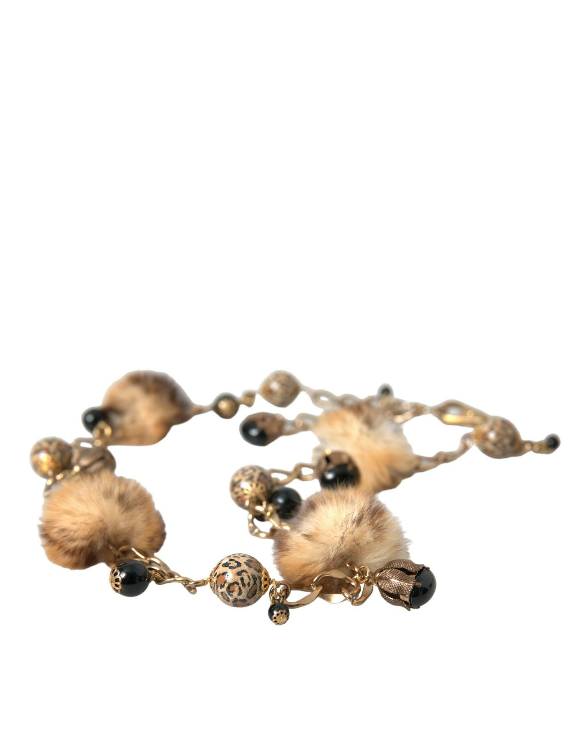 Dolce & Gabbana Gold Brass Leopard Fur Pearl Collier Chain Belt -   -  Dolce & Gabbana.