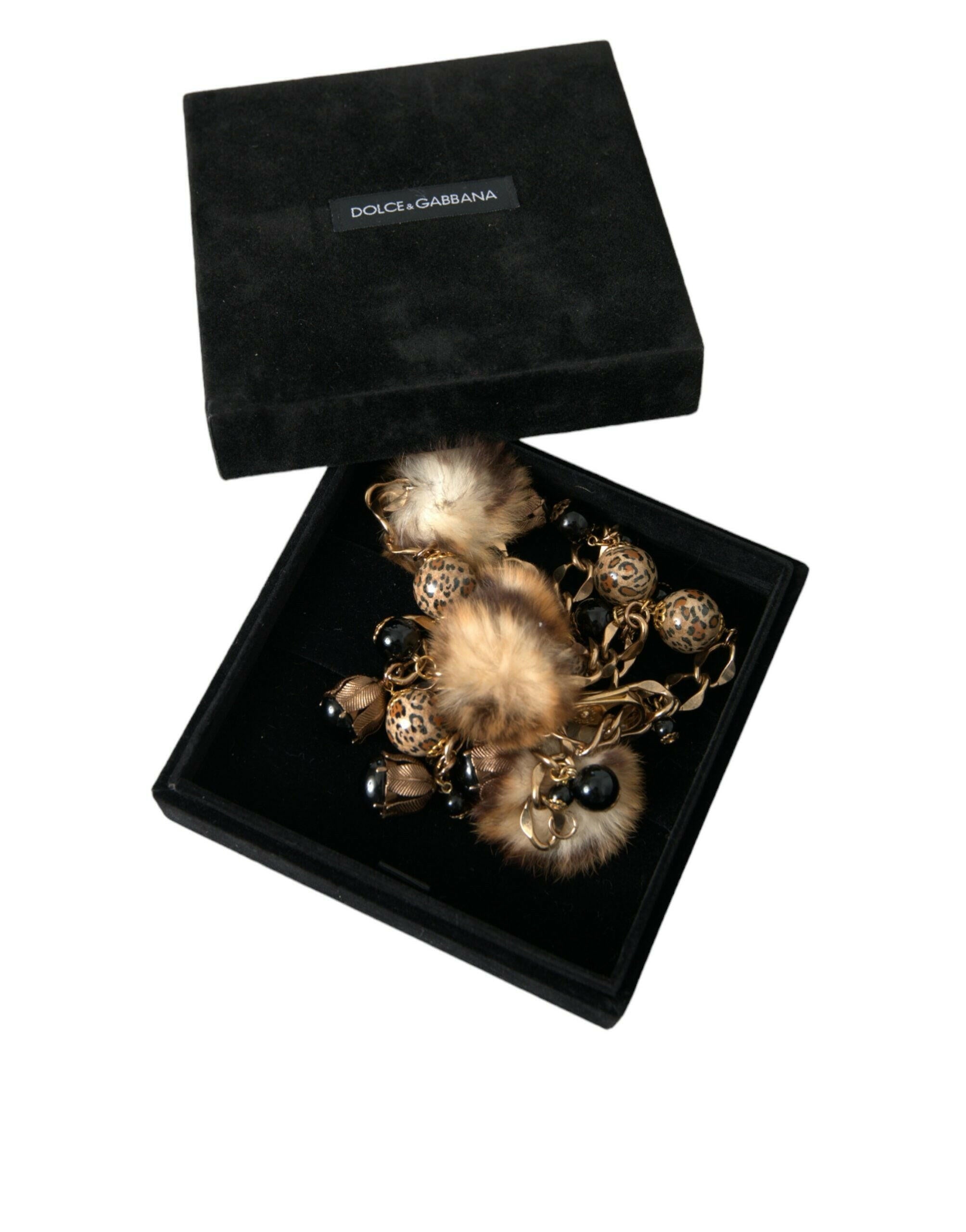 Dolce & Gabbana Gold Brass Leopard Fur Pearl Collier Chain Belt -   -  Dolce & Gabbana.