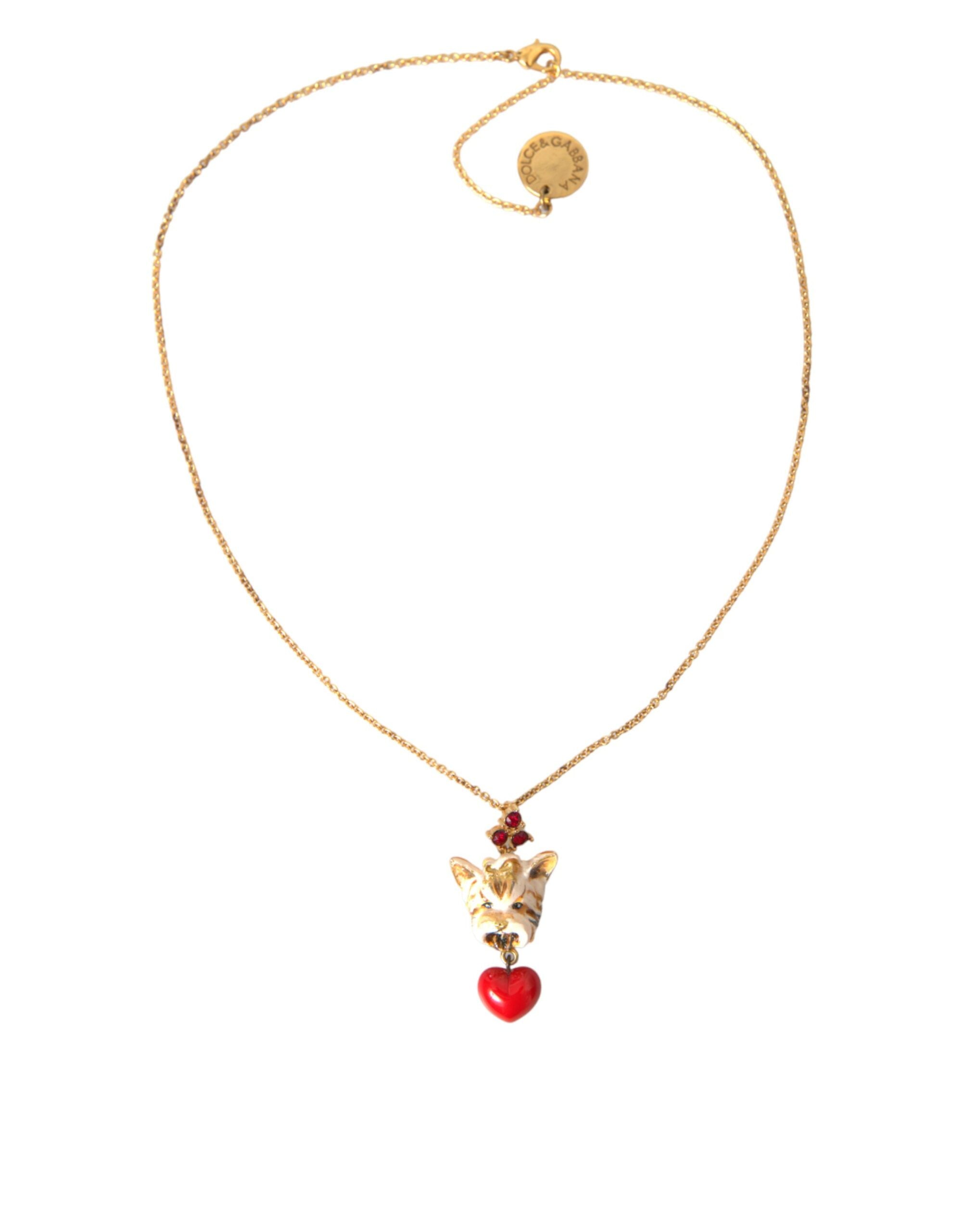 Dolce & Gabbana Gold Brass Chain Dog Heart Pendant Charm Necklace -   -  Dolce & Gabbana.