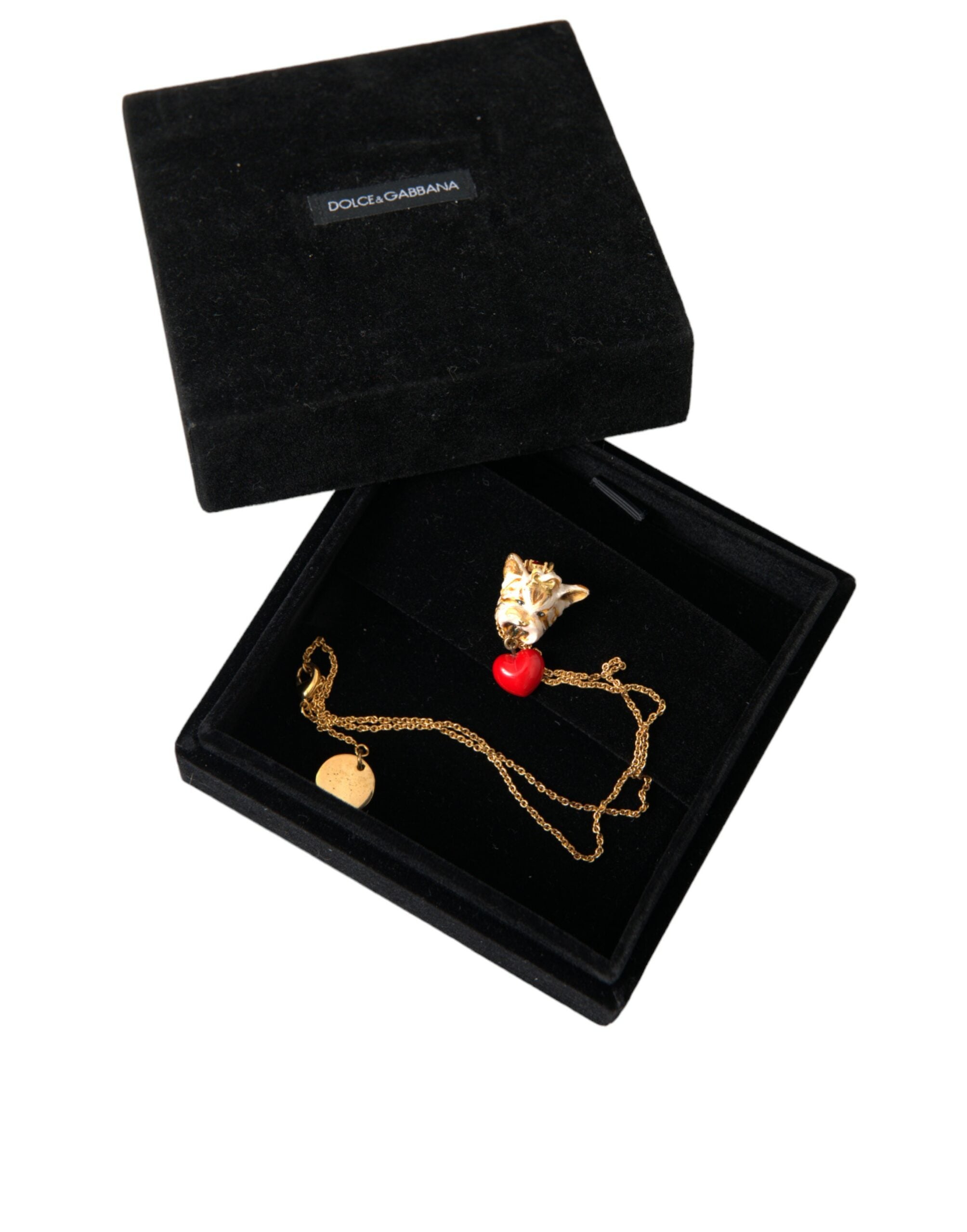 Dolce & Gabbana Gold Brass Chain Dog Heart Pendant Charm Necklace -   -  Dolce & Gabbana.