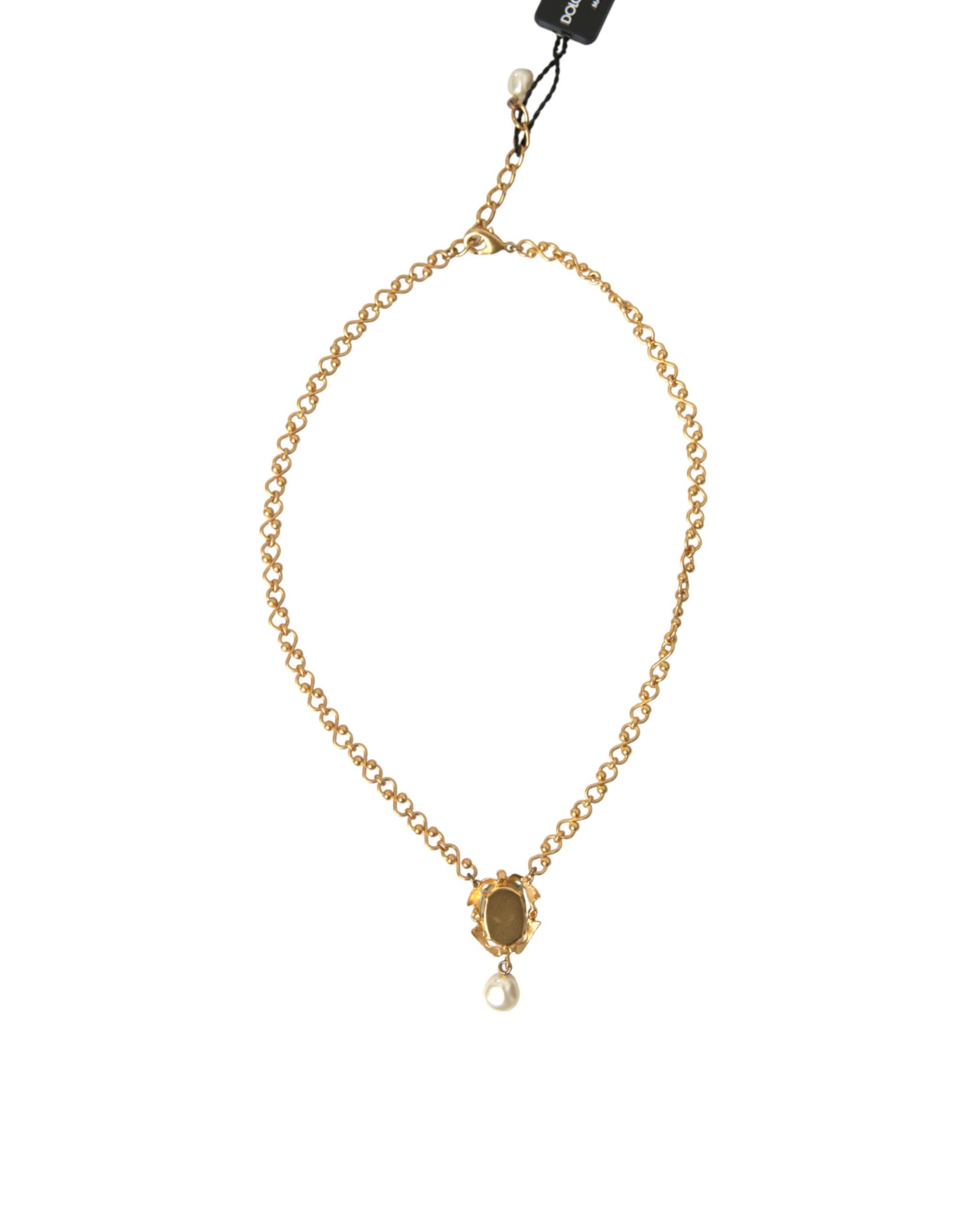 Dolce & Gabbana Gold Brass Chain Pearl Pendant Charm Necklace -   -  Dolce & Gabbana.