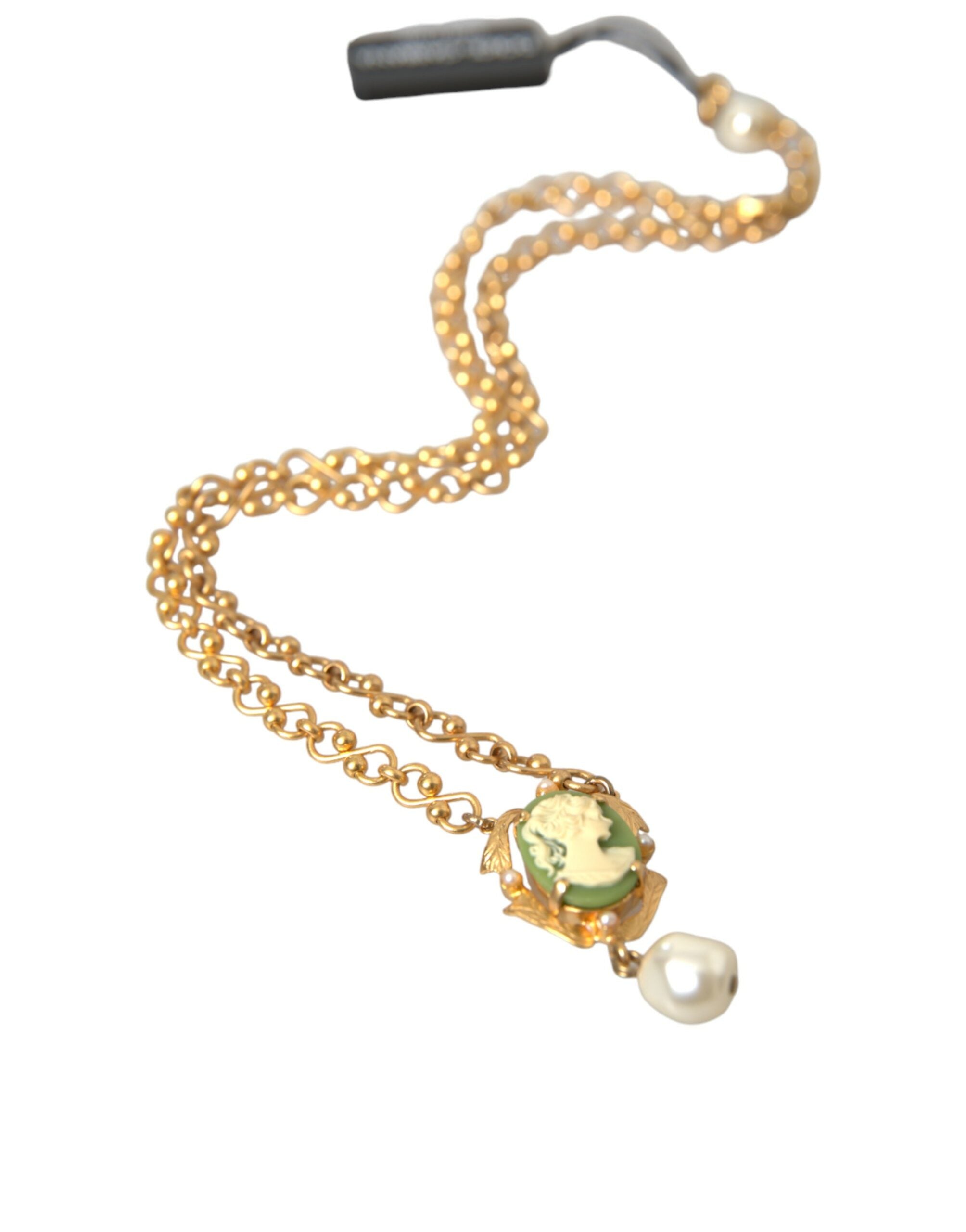 Dolce & Gabbana Gold Brass Chain Pearl Pendant Charm Necklace -   -  Dolce & Gabbana.