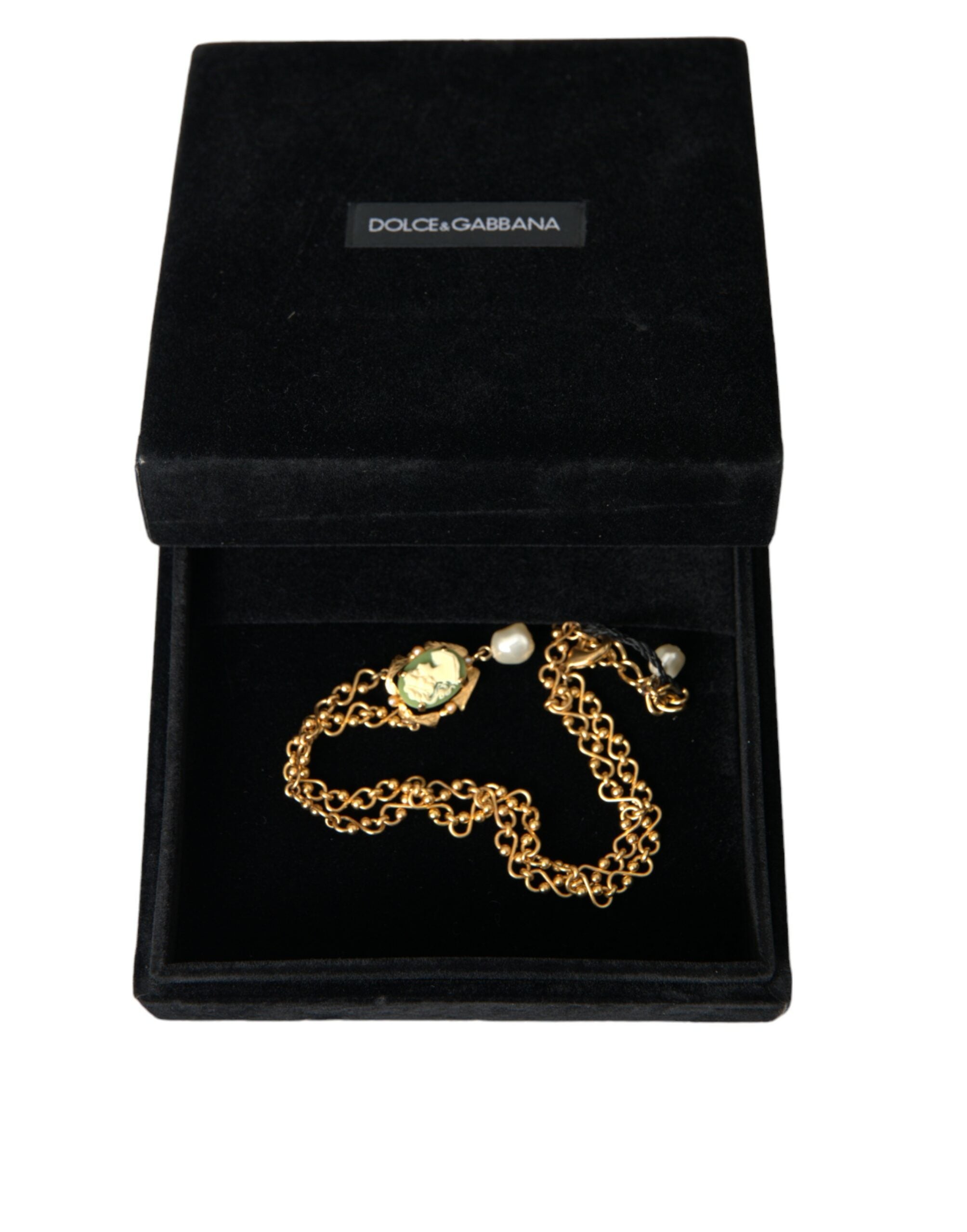 Dolce & Gabbana Gold Brass Chain Pearl Pendant Charm Necklace -   -  Dolce & Gabbana.