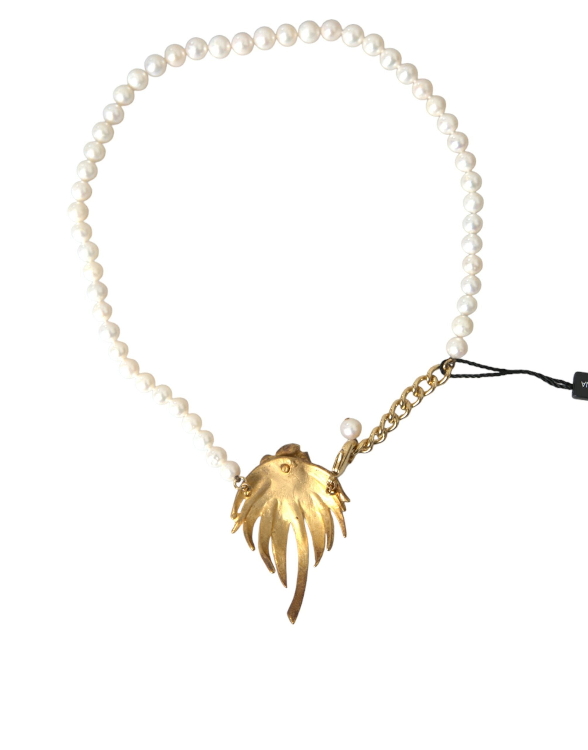 Dolce & Gabbana Gold Brass Crystal Pearl Tree Pendant Charm Necklace -   -  Dolce & Gabbana.