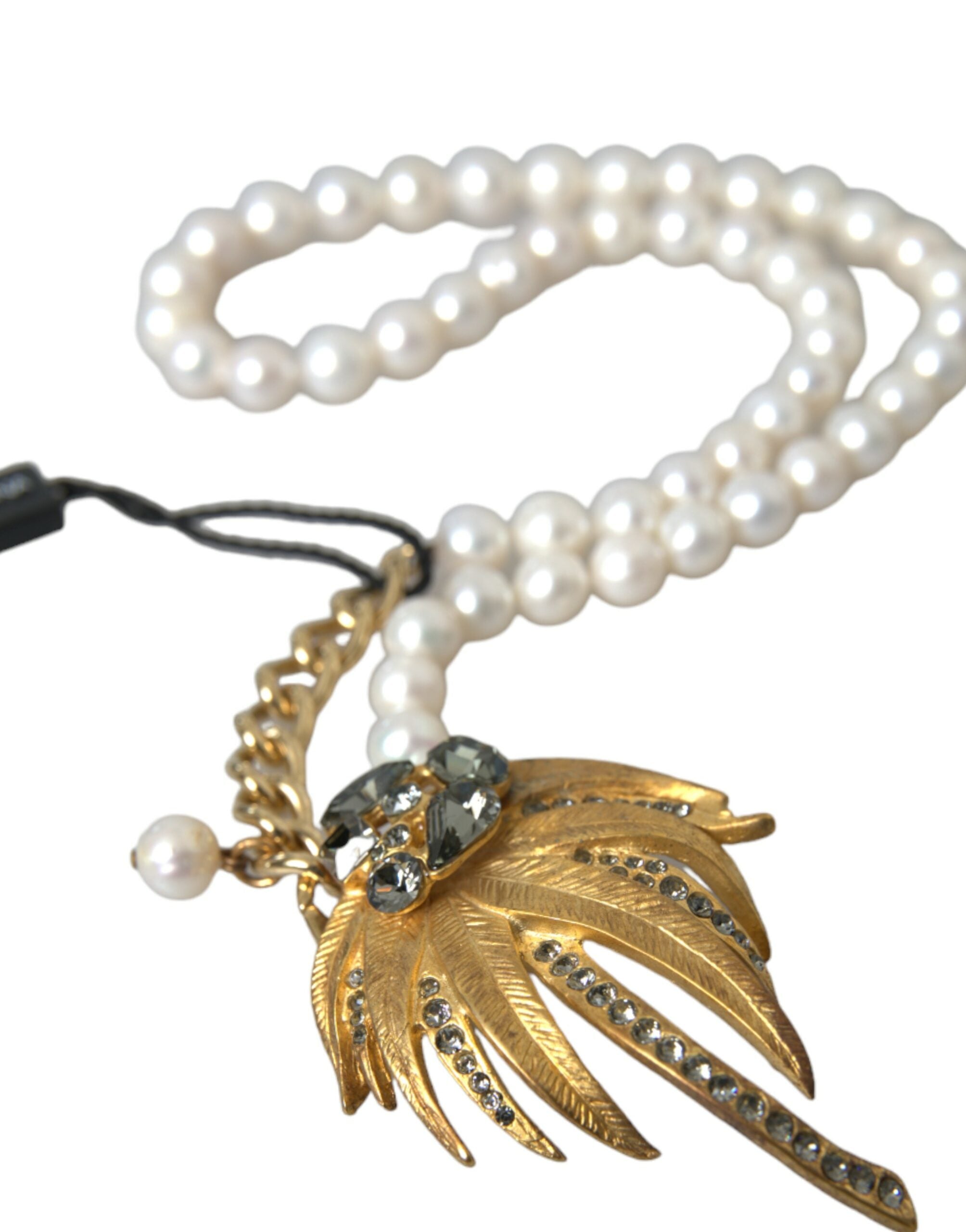 Dolce & Gabbana Gold Brass Crystal Pearl Tree Pendant Charm Necklace -   -  Dolce & Gabbana.