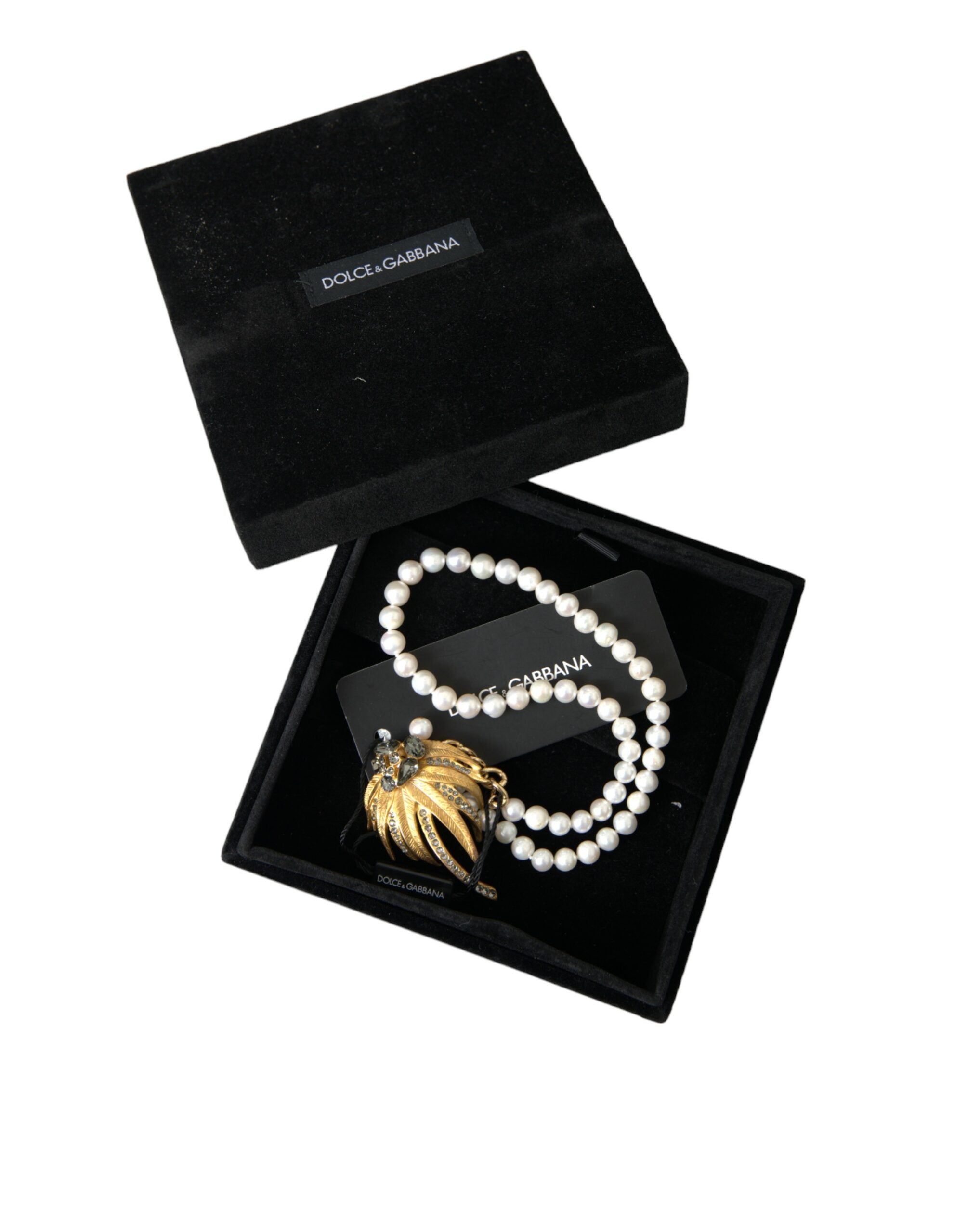 Dolce & Gabbana Gold Brass Crystal Pearl Tree Pendant Charm Necklace -   -  Dolce & Gabbana.