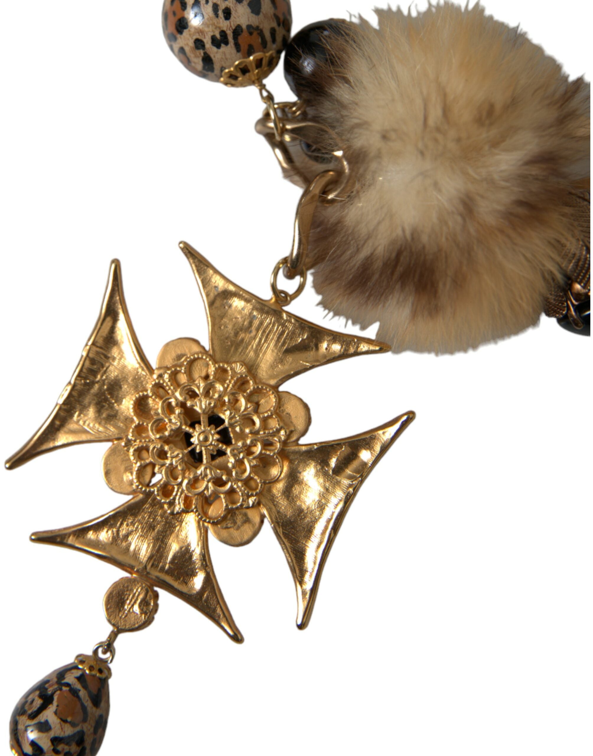 Dolce & Gabbana Gold Black Crystals Lapin Fur Filigree Chocker Necklace -   -  Dolce & Gabbana.