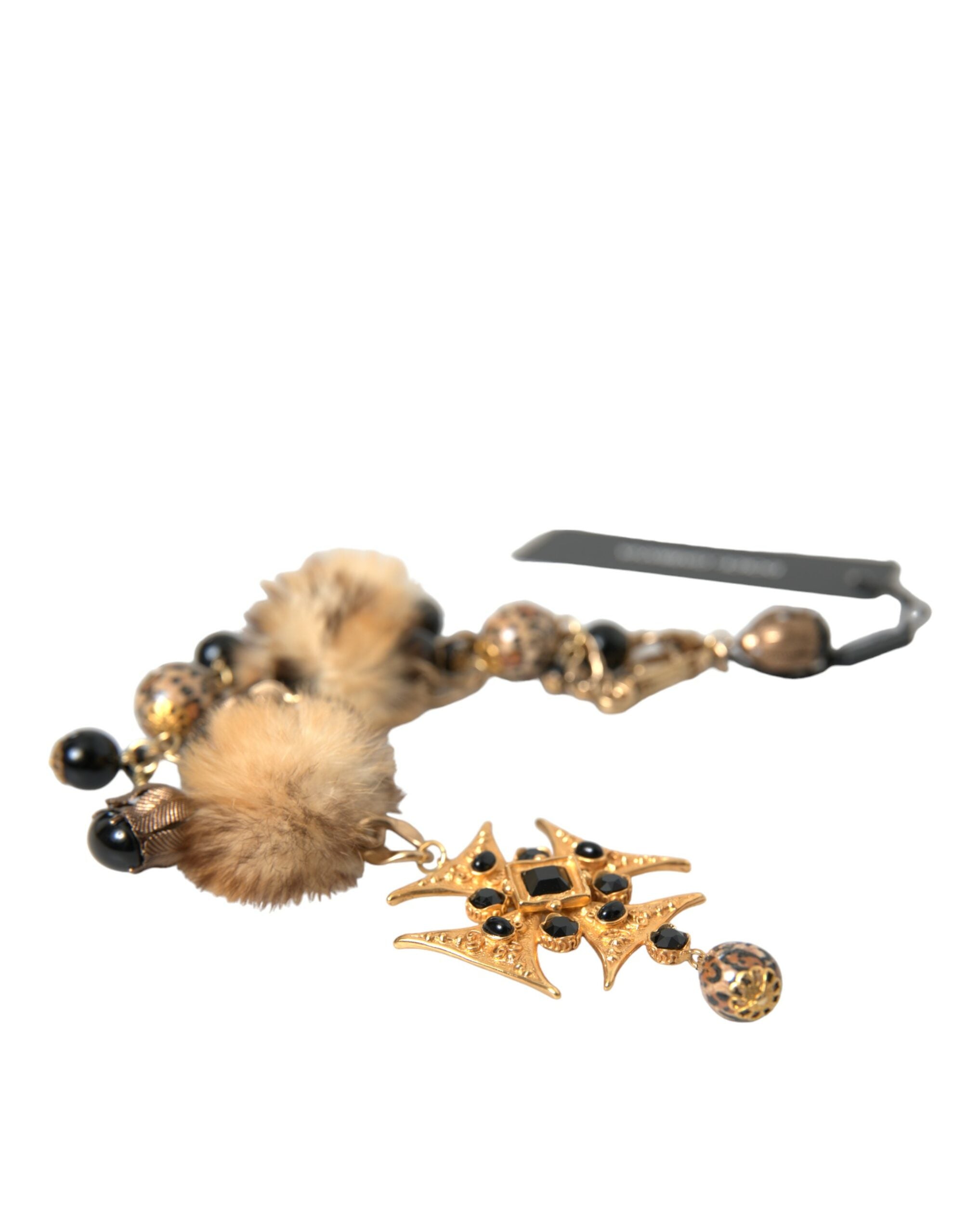 Dolce & Gabbana Gold Black Crystals Lapin Fur Filigree Chocker Necklace -   -  Dolce & Gabbana.